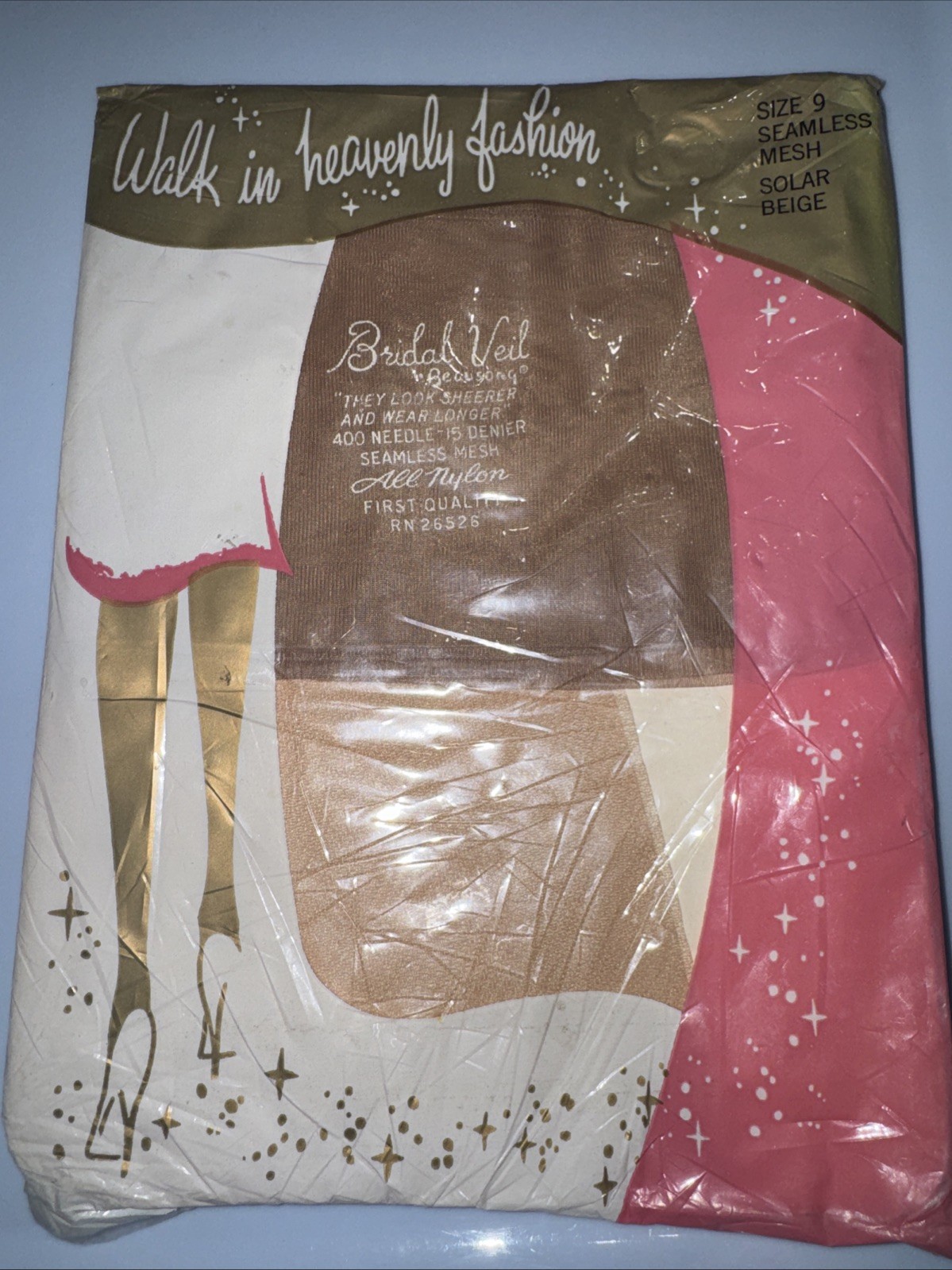 Vintage Beausong Bridal Veil NIP 400 Needle 15 Denier Stockings Solar Beige Mesh