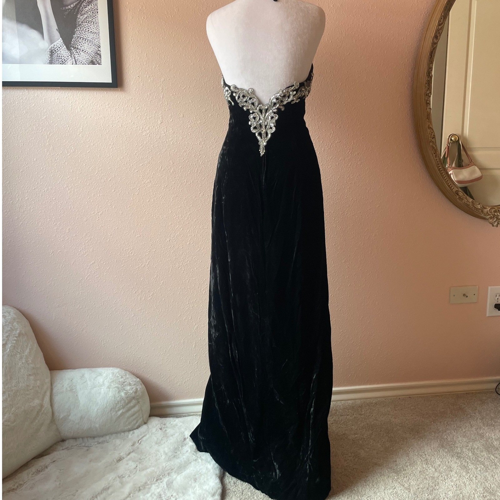 Vintage 80s / 90s Black Velvet Sequined Cocktail Dress