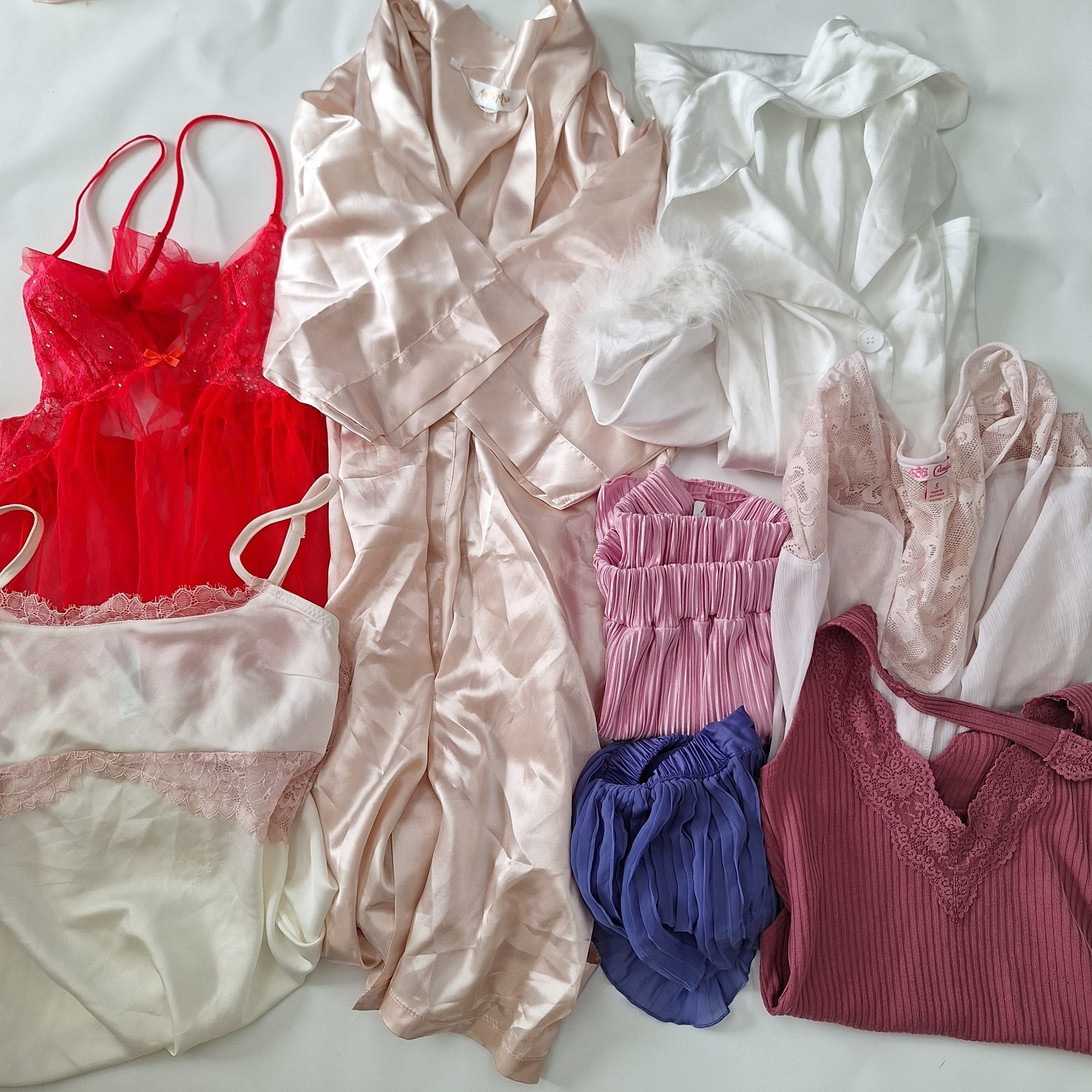 Lot of 8 Victoria Secret Lingerie Pajama Bottoms Shirt Slip Bodysuit BabyDoll