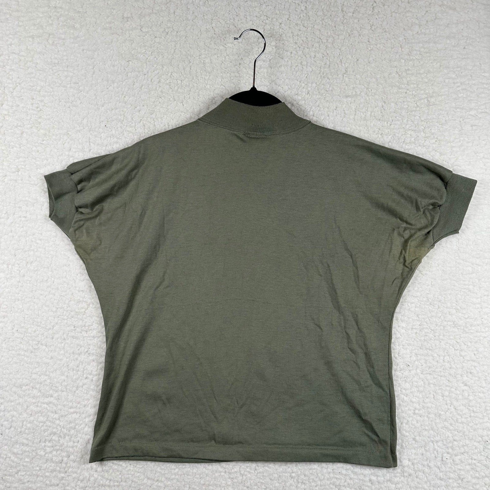 Vintage 90s Sky Lite Mock Neck Dolman Sleeve Crest Top Olive Green Womens L USA