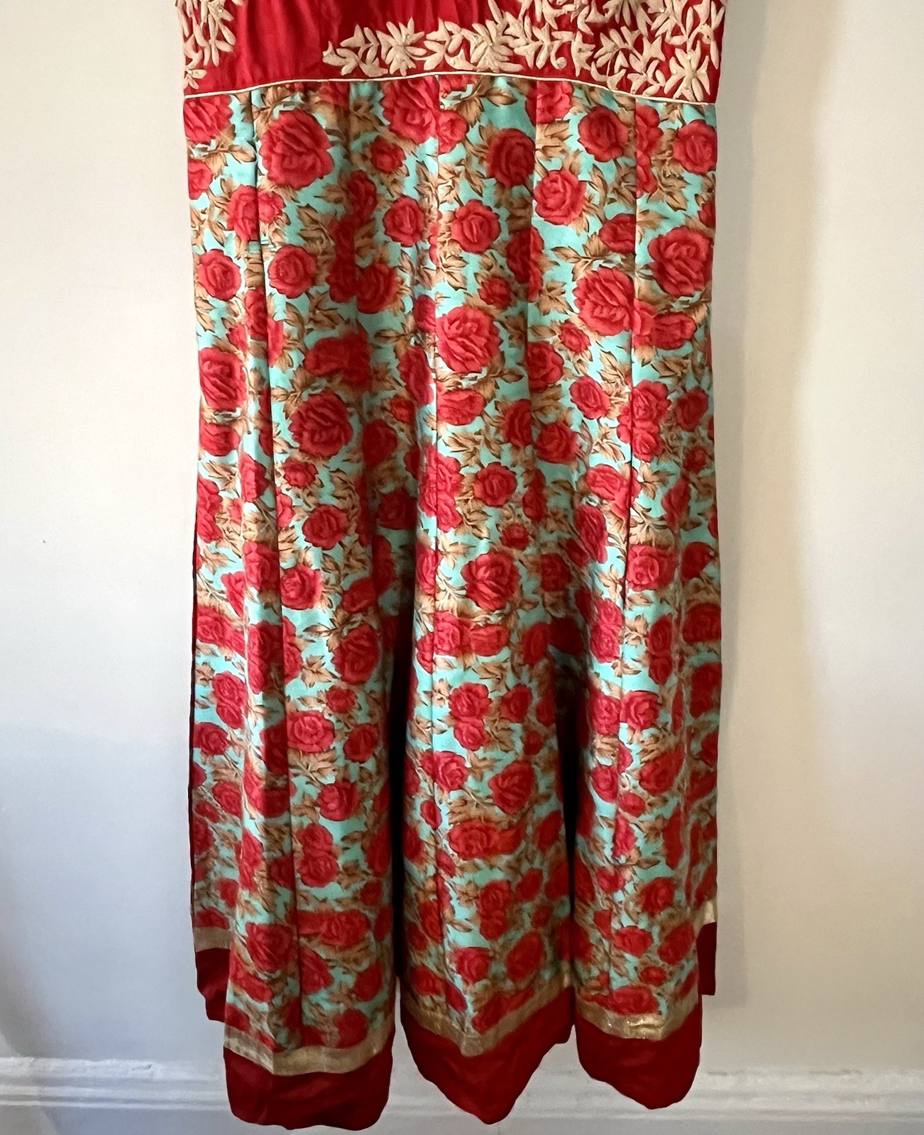 Vintage Indian Cotton Dress Artisan Floral Block Print Embroidered