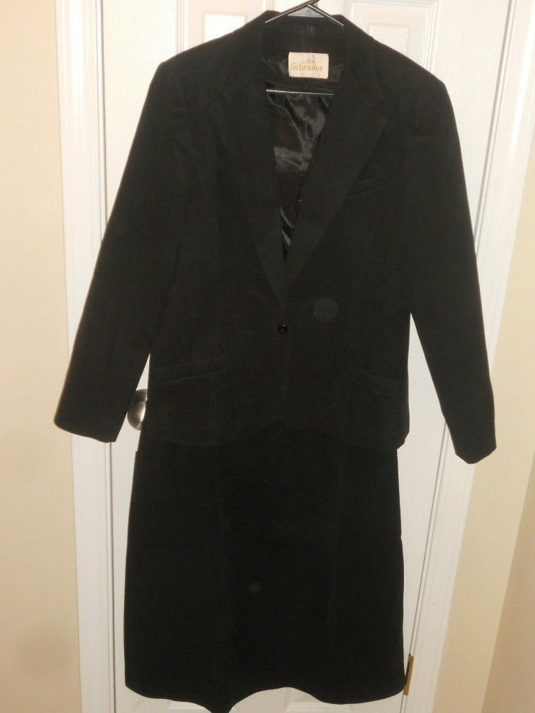 Vintage Abe Schrader Black Suede Blazer & Matching Skirt Size 16 Excellent