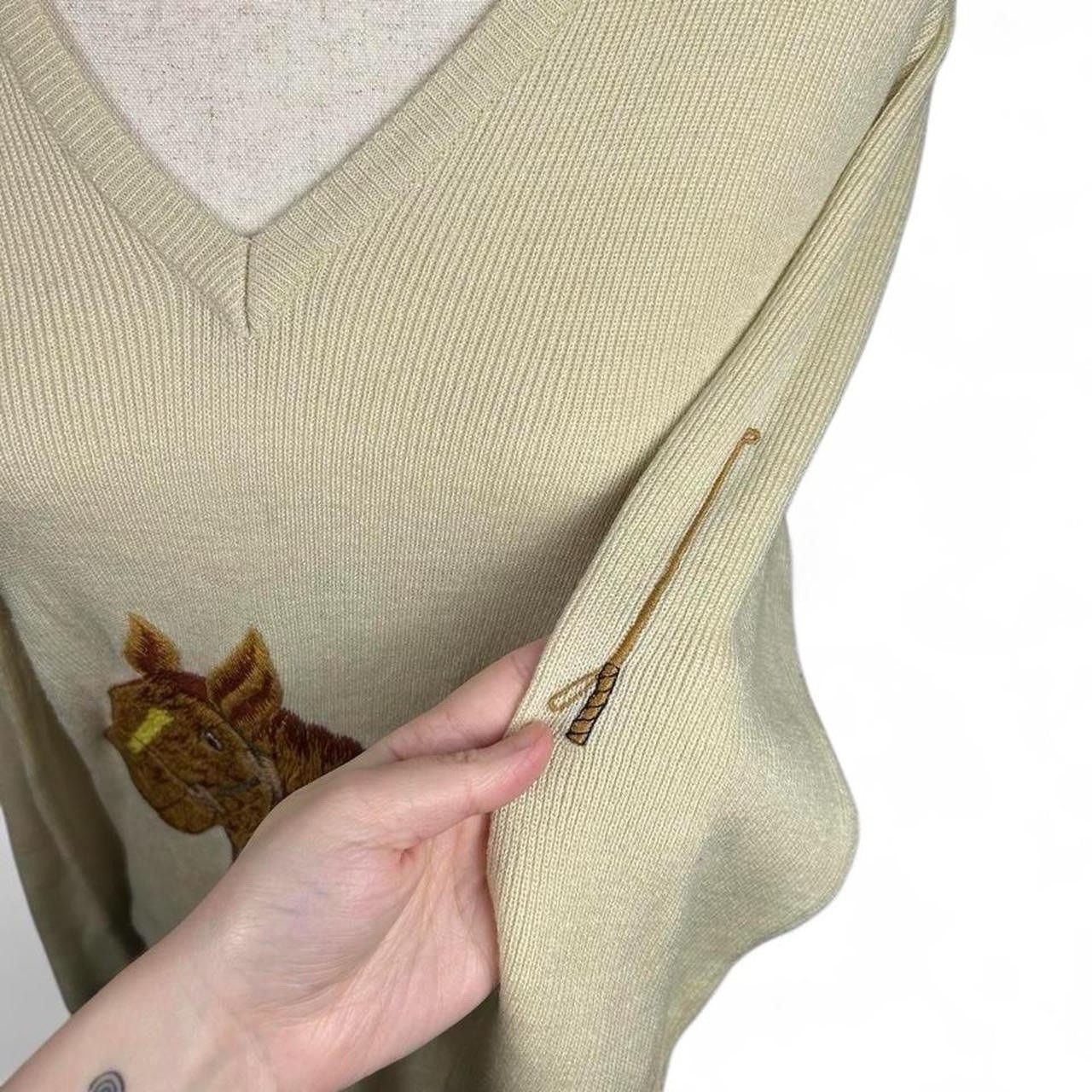 VTG 70s LeRoy Knitwear Horse Sweater Women’s M Cream Acrylic Equestrian Retro