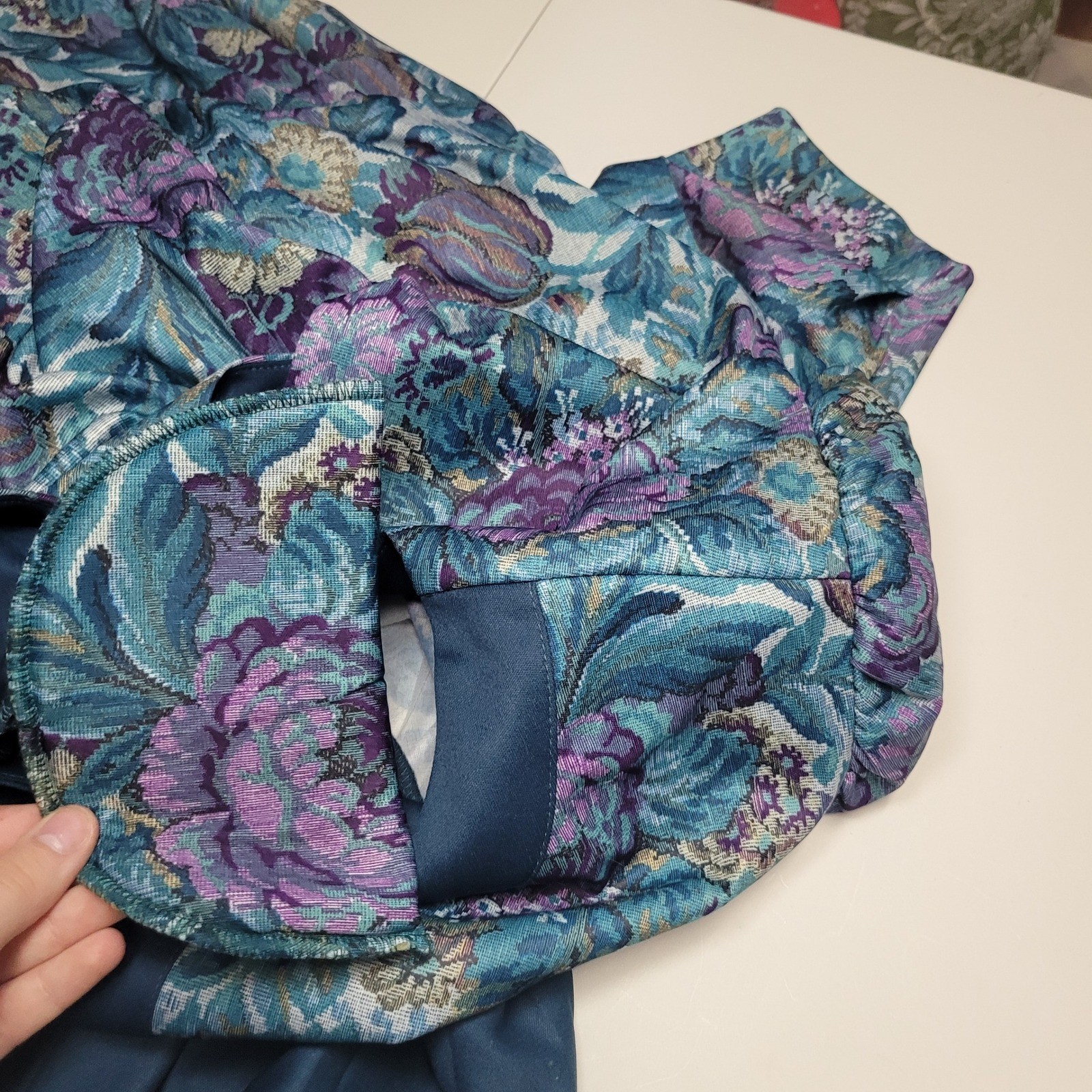 Classic Apparel Ltd Vintage Floral Pleated Midi Dress Blue Purple 20W