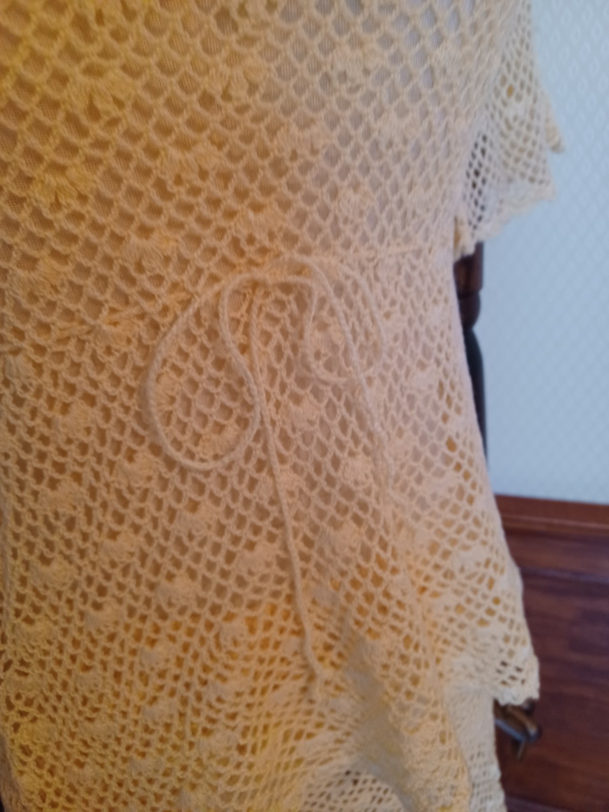 Vintage 1970s Boho/ Hippie/ Beach Wedding Ivory 2-piece Handmade Crochet Dress