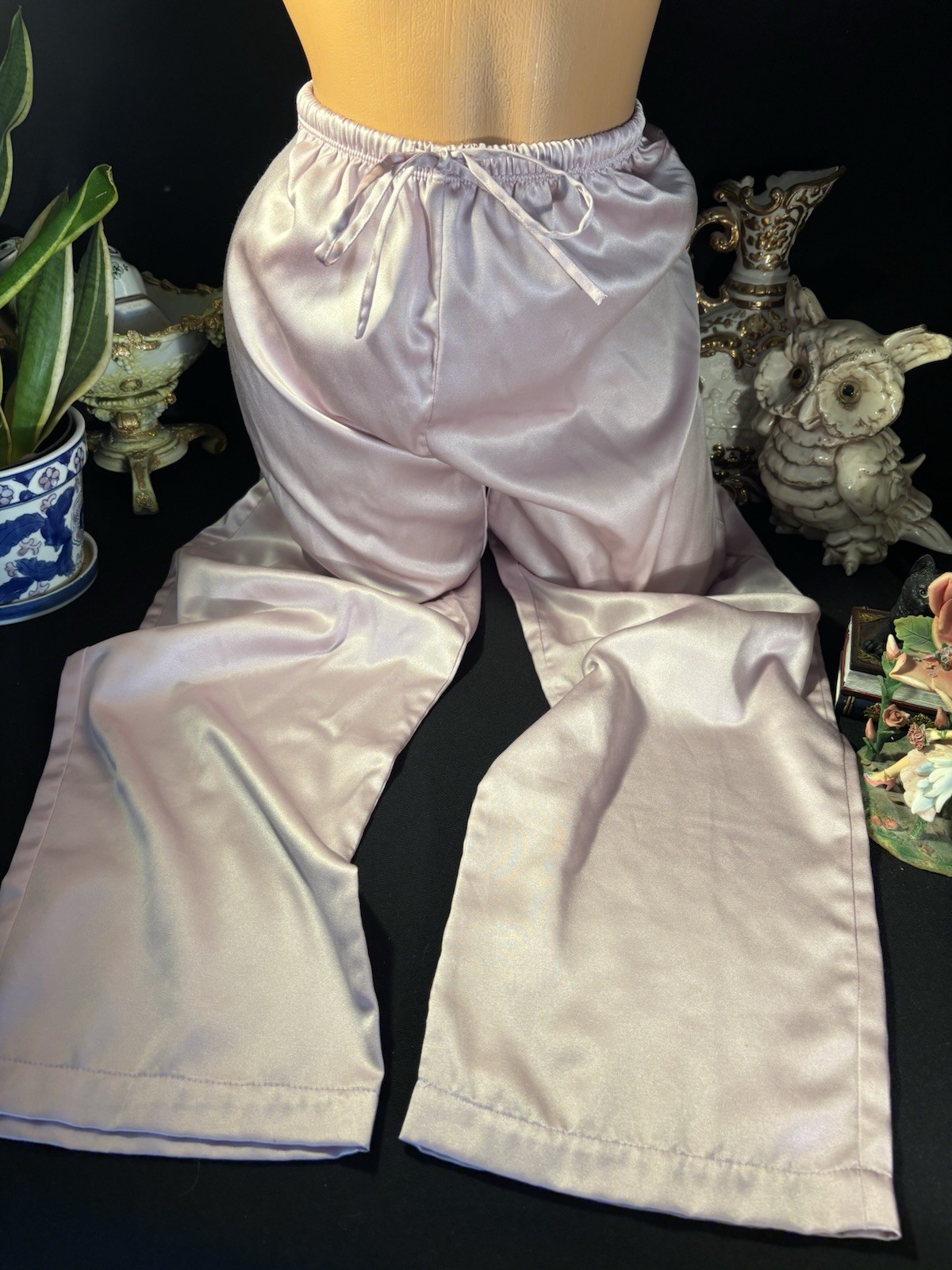 Vtg Satin Soft Lilac Purple Nightie PJ Lounge Nightie Pants Anastasia Pants S