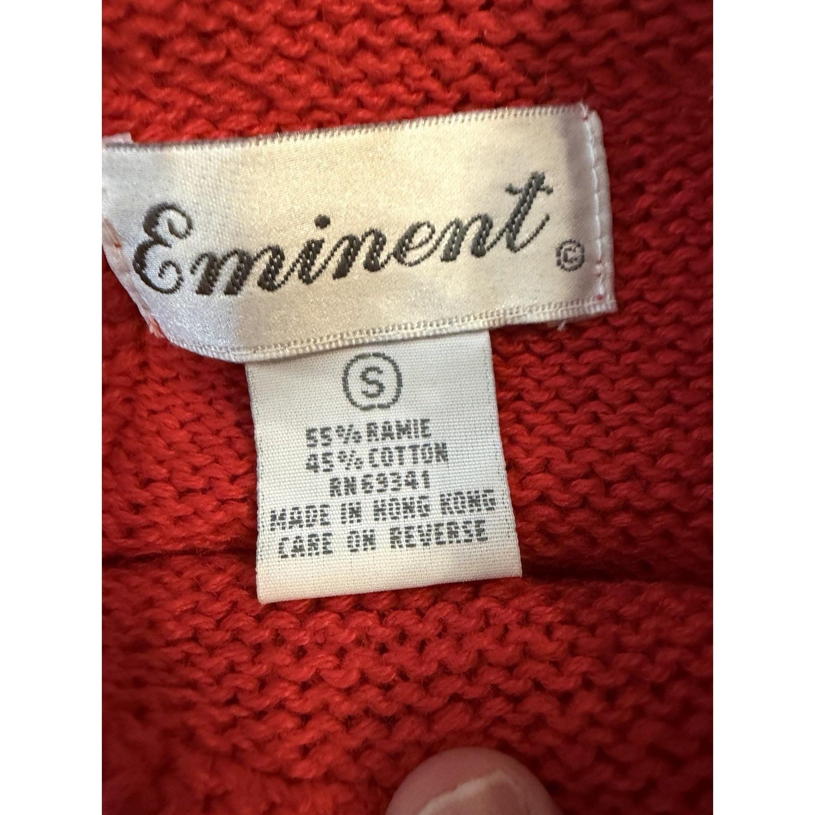 Vintage Eminent 80s Beaded Sweater S Red 3D Sequin Floral Statement Glam Top