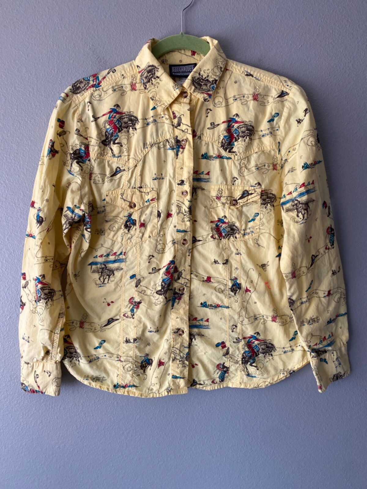 RoughRider by Circle T Western Shirt Women SZ S Vintage Yellow Cowgirl Button Up