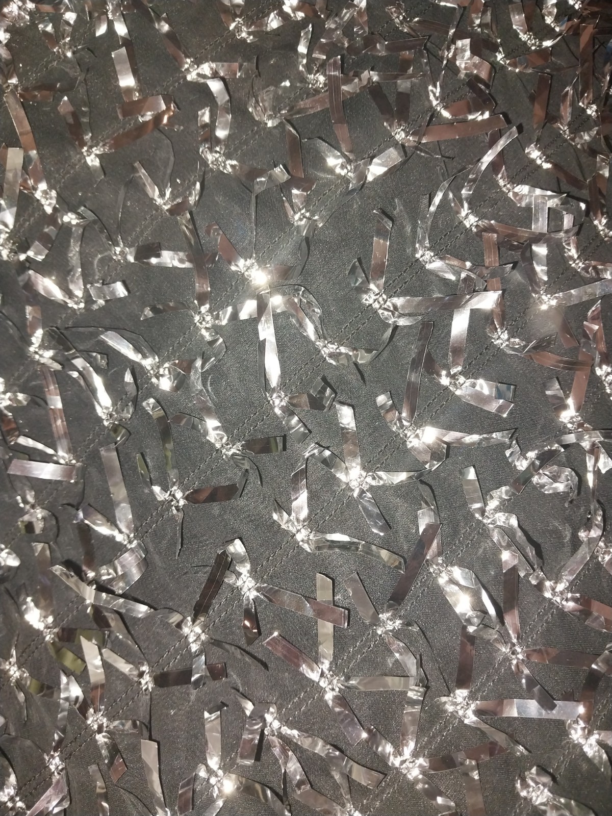 VTG NR1 NITE LIGHTS 80S SILVER FOIL BOWS BLOUSE SHEER CHIFFON BURLESQUE AVANT L