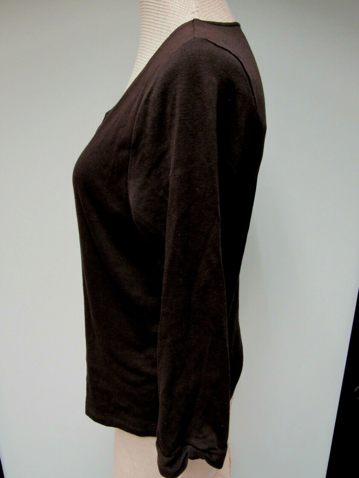 VTG 90s HAROLD’S Cotton Knit Top V Neck Dark Chocolate Brown L EUC