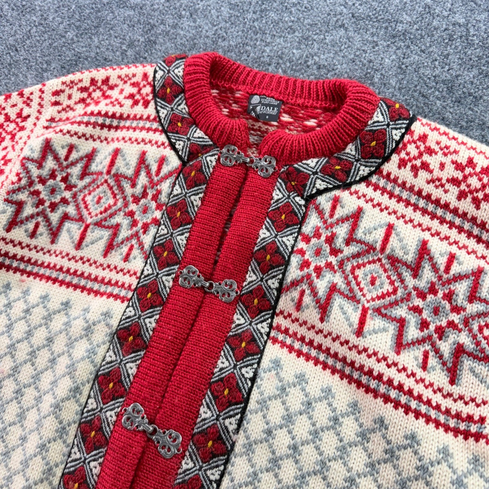 Vintage Dale of Norway NordicFair Isle Pure Wool Cardigan with Metal Clasps S