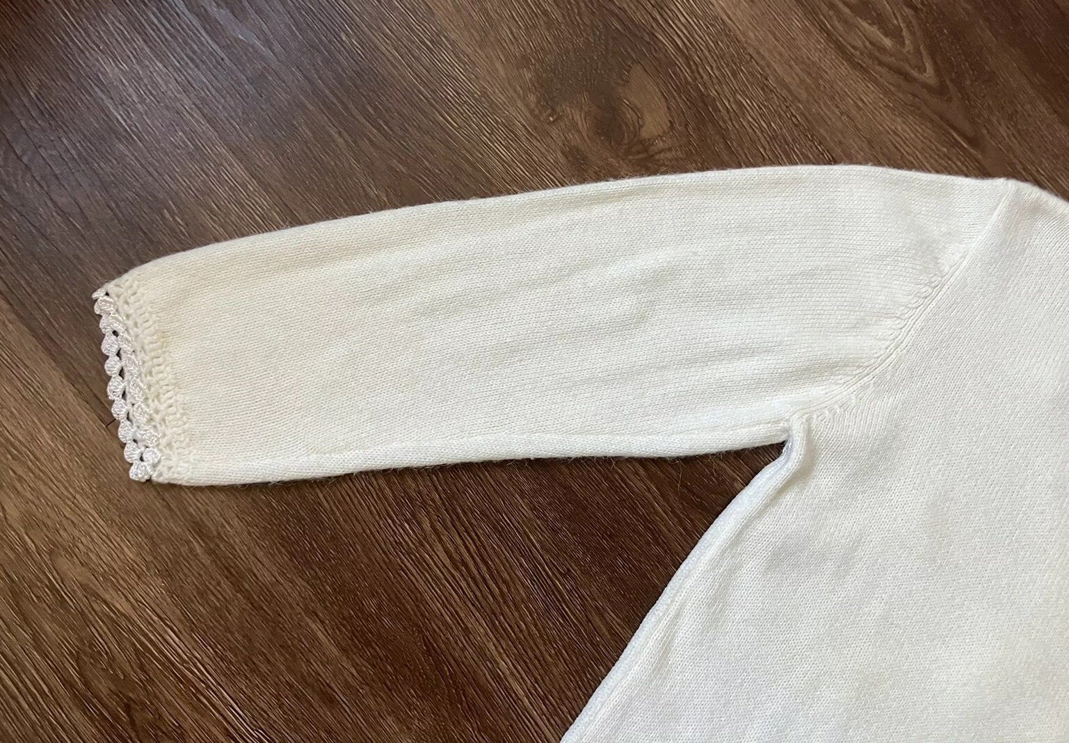 Vintage ’80s Koret Embellished Oversized Grandma Sweater Ivory Embroidery M/L