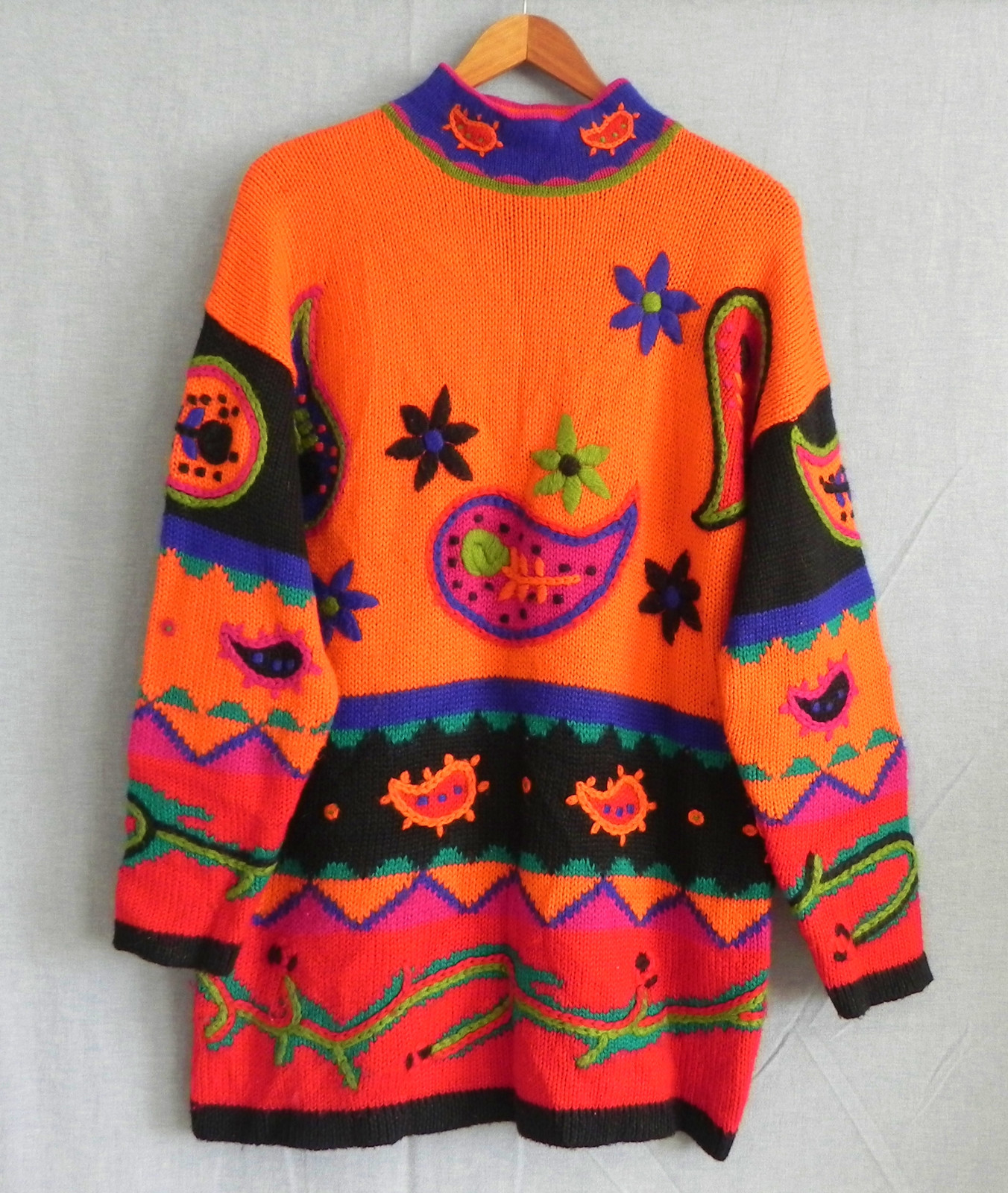 Vtg The Limited Sweater Wool Blend Tunic Vibrant Multi-Color Embroidery Size M/L