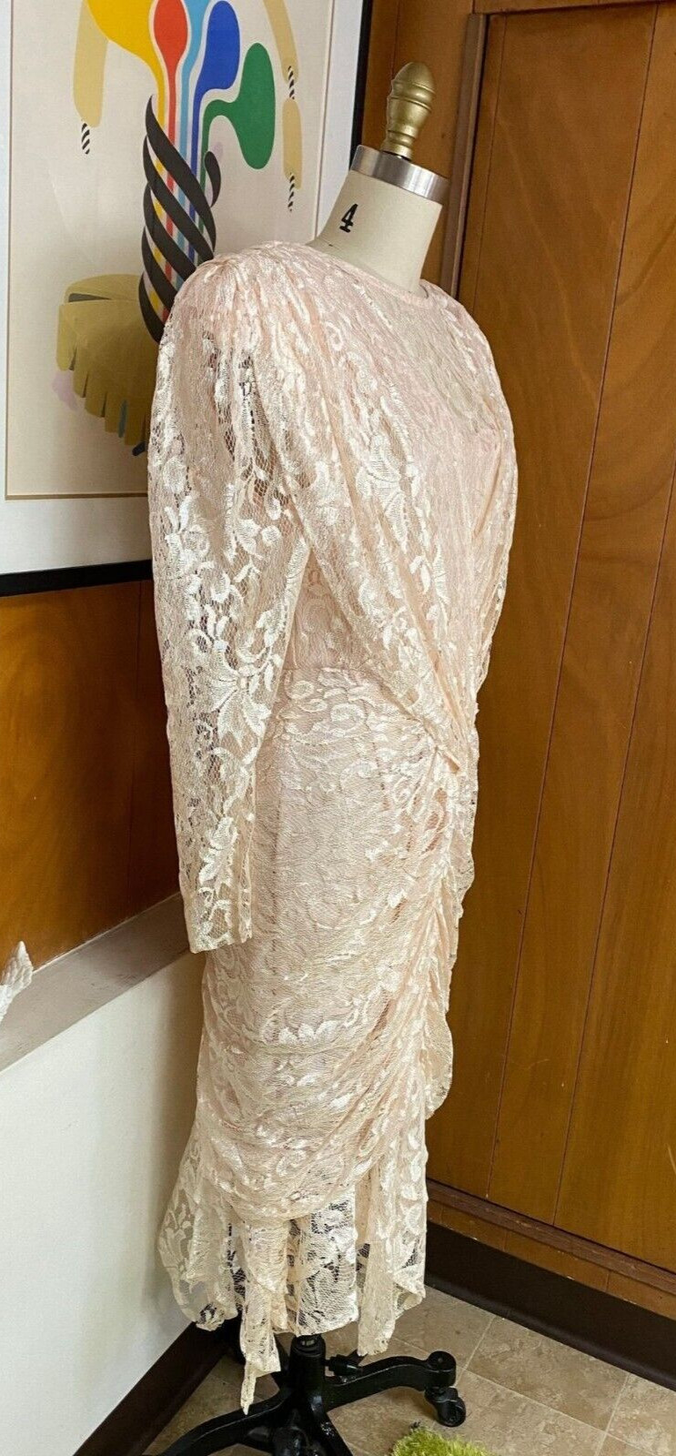 VTG 80’s A La Carte Lace pink Dress lace Sz 6 8 L M white 90’s