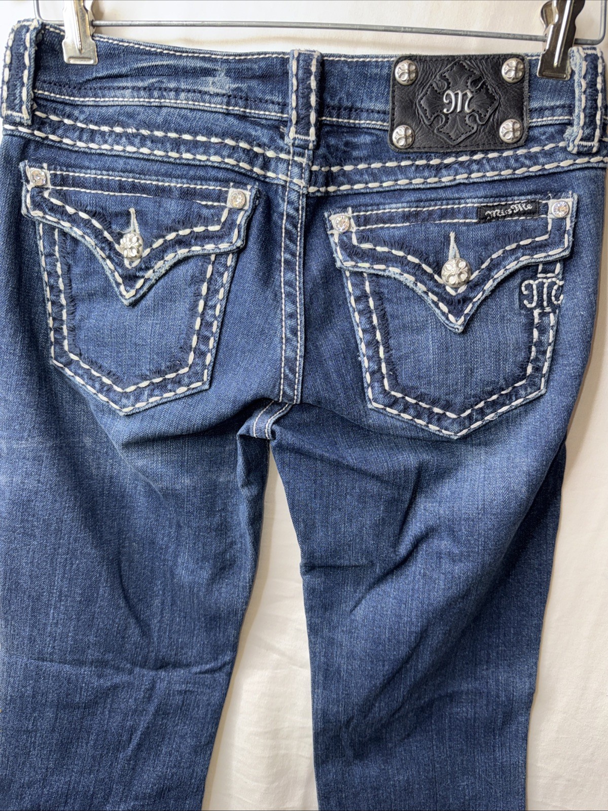 Miss Me Women 27 Boot Cut Dk Wash Jeans Embellished Pockets JP5014 PreO V Gd