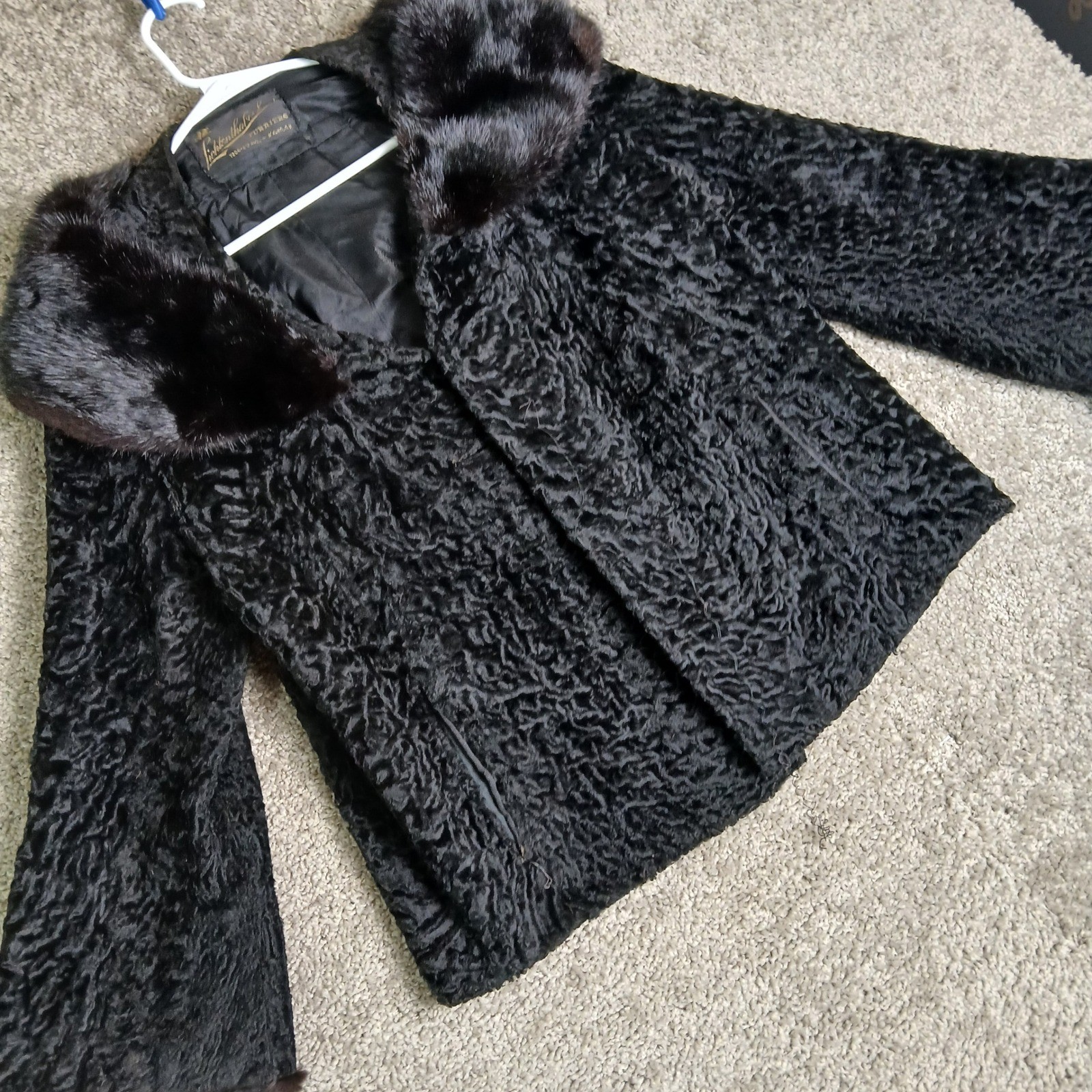 Vintage Lichtenthal & Sons Persian Fur Jacket Black Mink Collar Cuffs