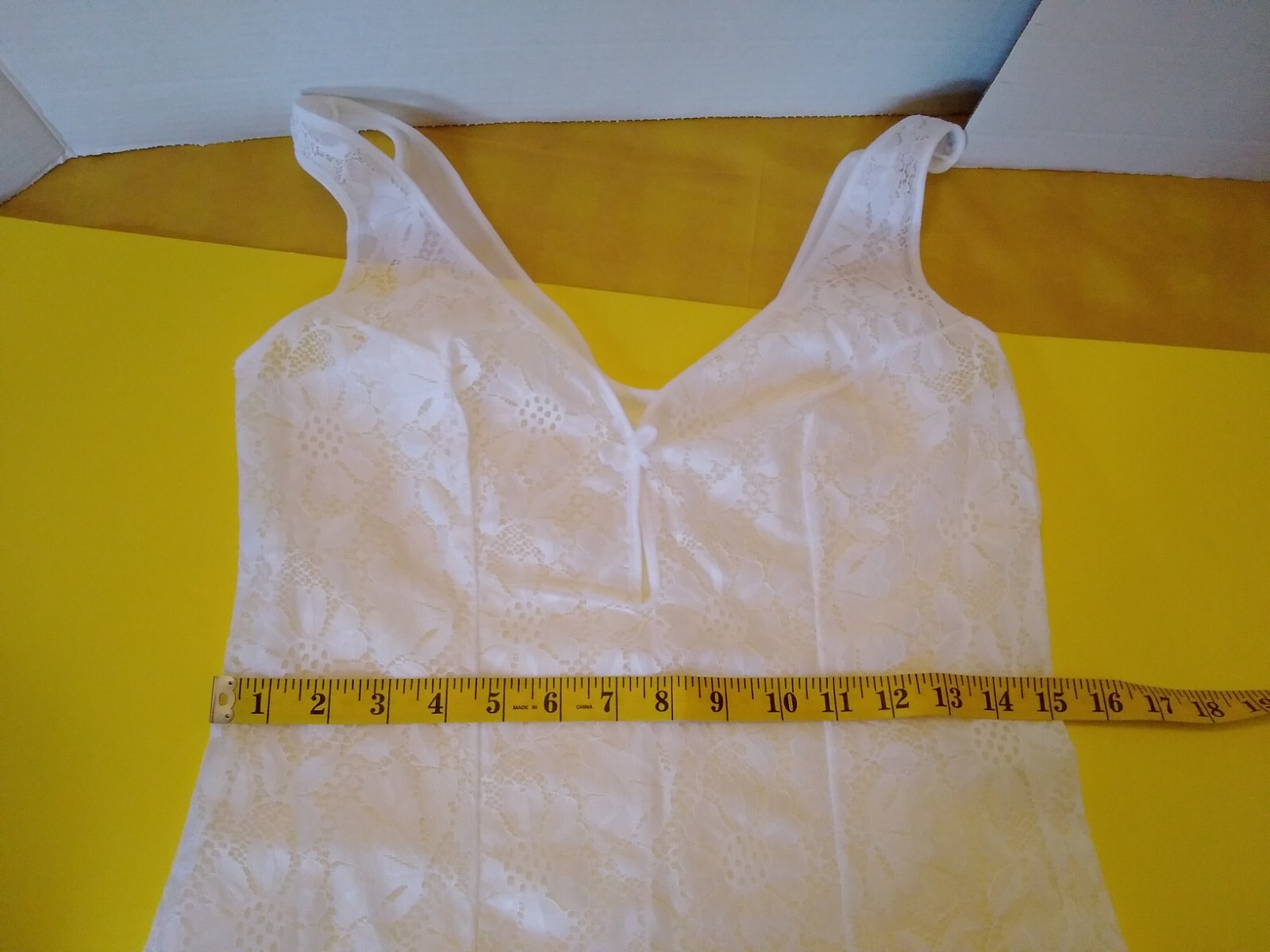 Vintage Full Slip Dress Chemise European SZ S-M White Full Front Lace