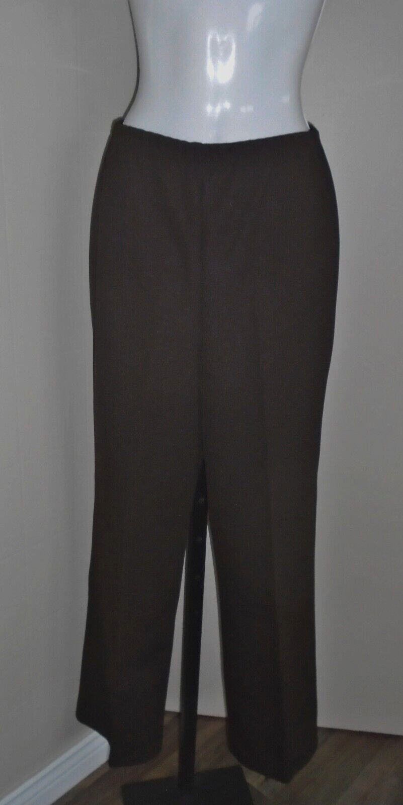 Ladies VTG 1970s Dark Brown Ribbed Wide Leg Pull On Poly Dress Pants Sz M NOS