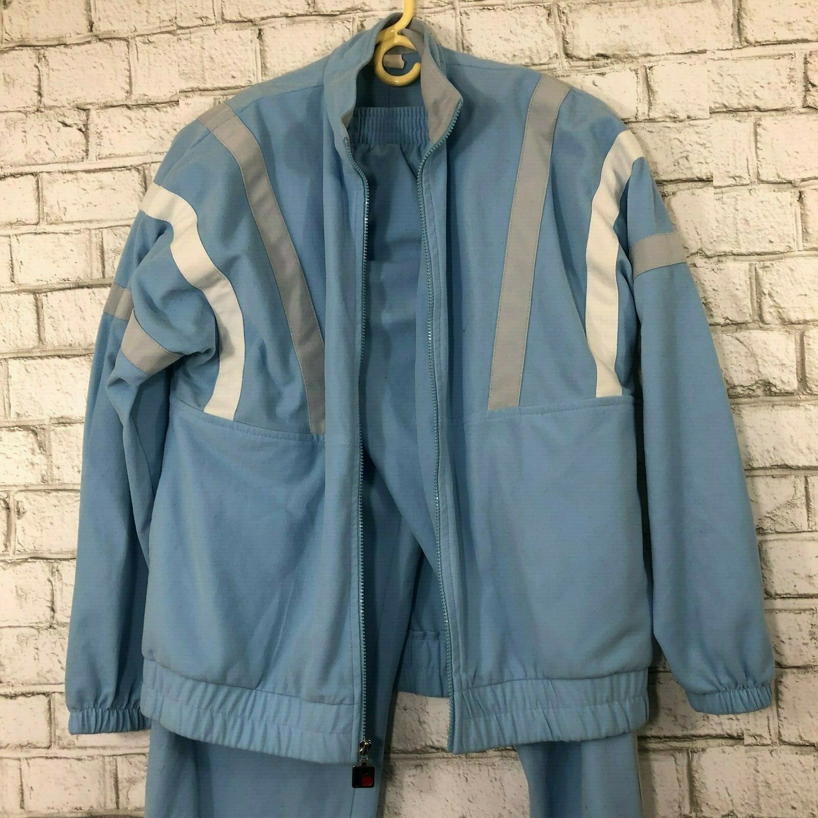 Vintage Bonnie Sportswear Blue Gray Stripe Tracksuit Track Jacket Sweat Pants M