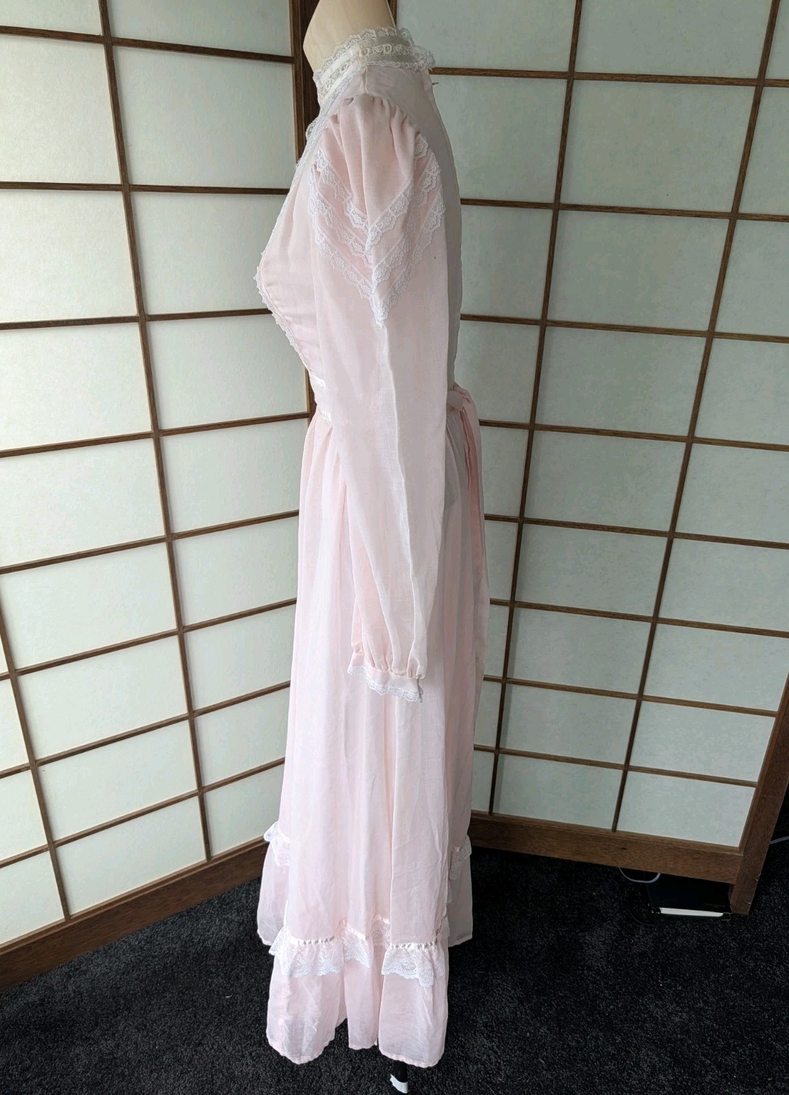 Gunne Sax by Jessica 1970s Maxi Dress Wedding Prairie Blush Pink RARE XS