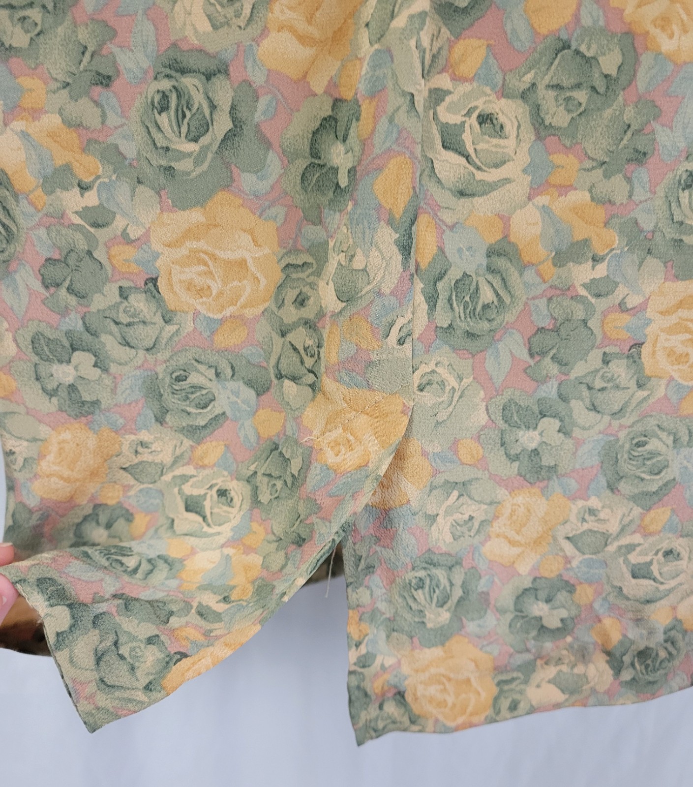 Vintage Taurus II Muted Green & Gold Floral Blouson Dress w Belt Size 4