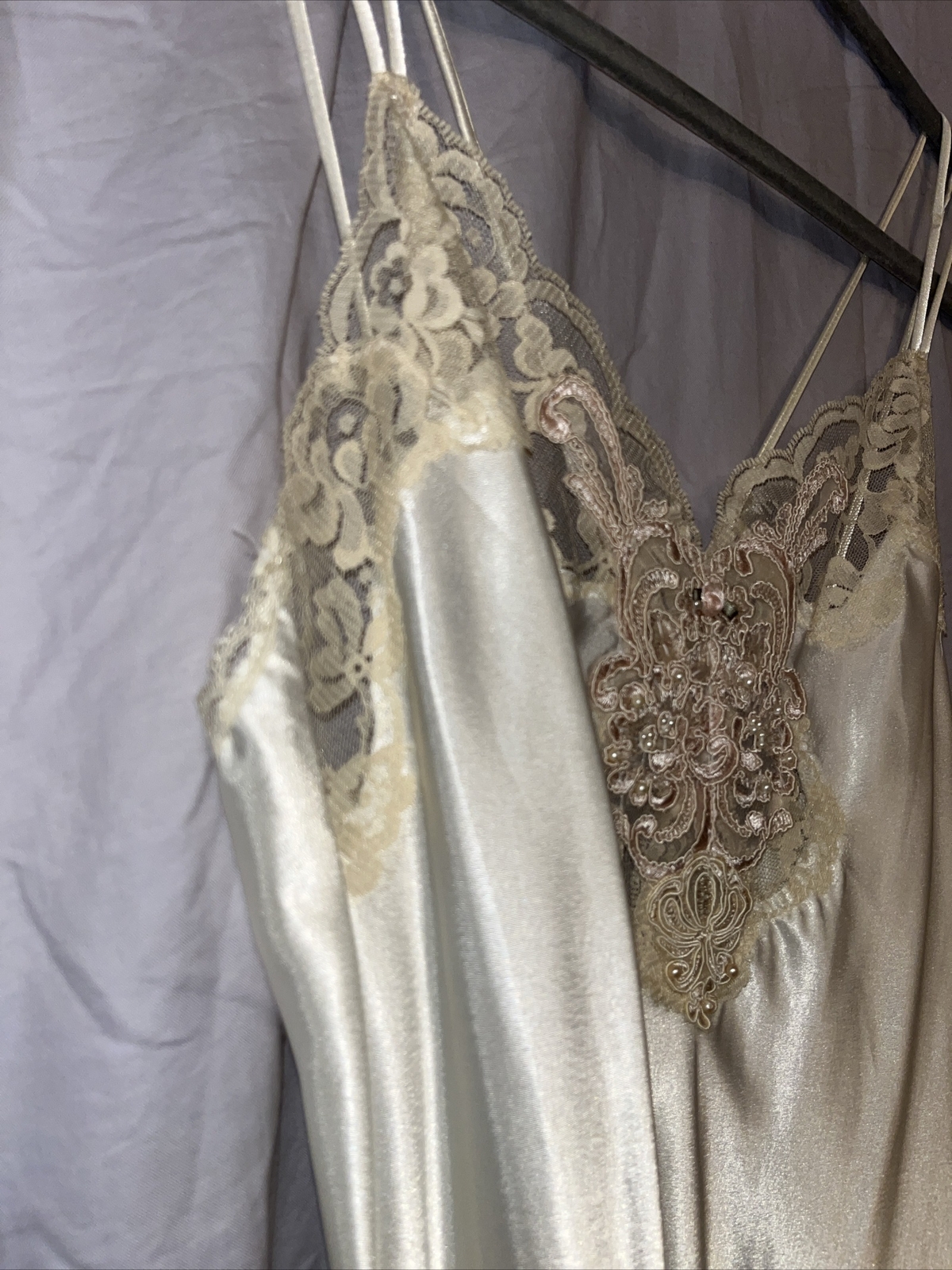 Vintage Expressions Sm Bridal Robe Gown PEIGNOIR SET Cream Sateen Lace Beading