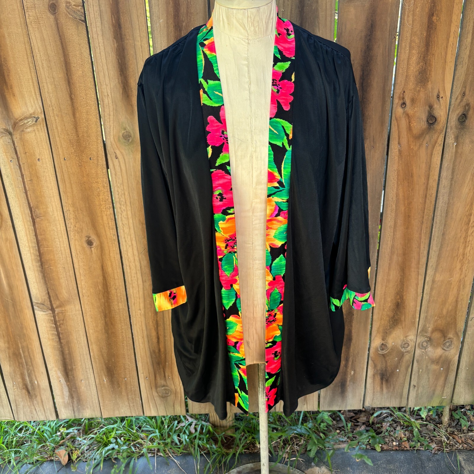 Vintage ROBBY LEN Tropical Trim Swim Cover Up ROBE Pockets One Size