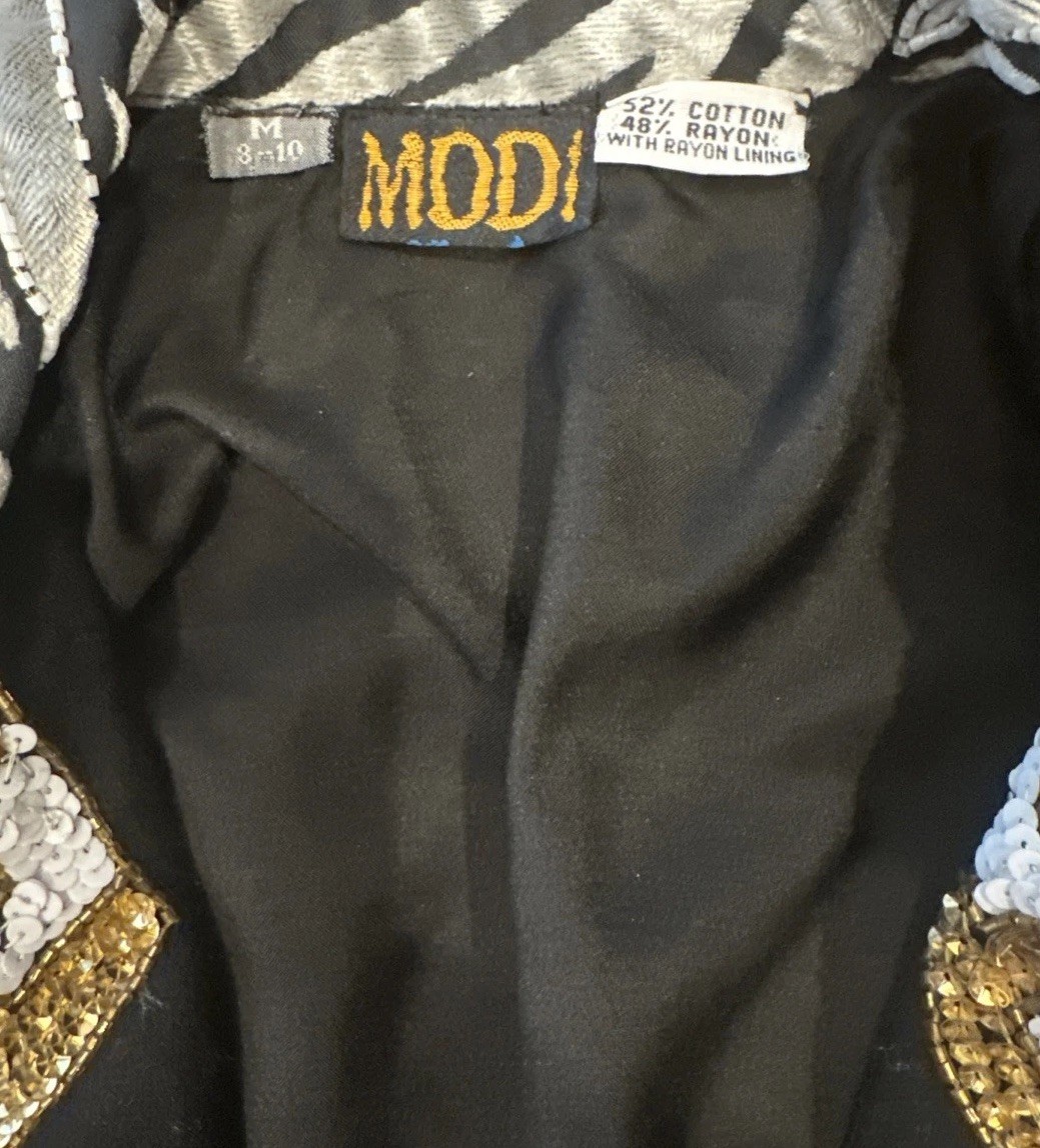 Vintage 80s Beaded Sequin Jacket MODI Medium Maximalist Animal Print Blazer
