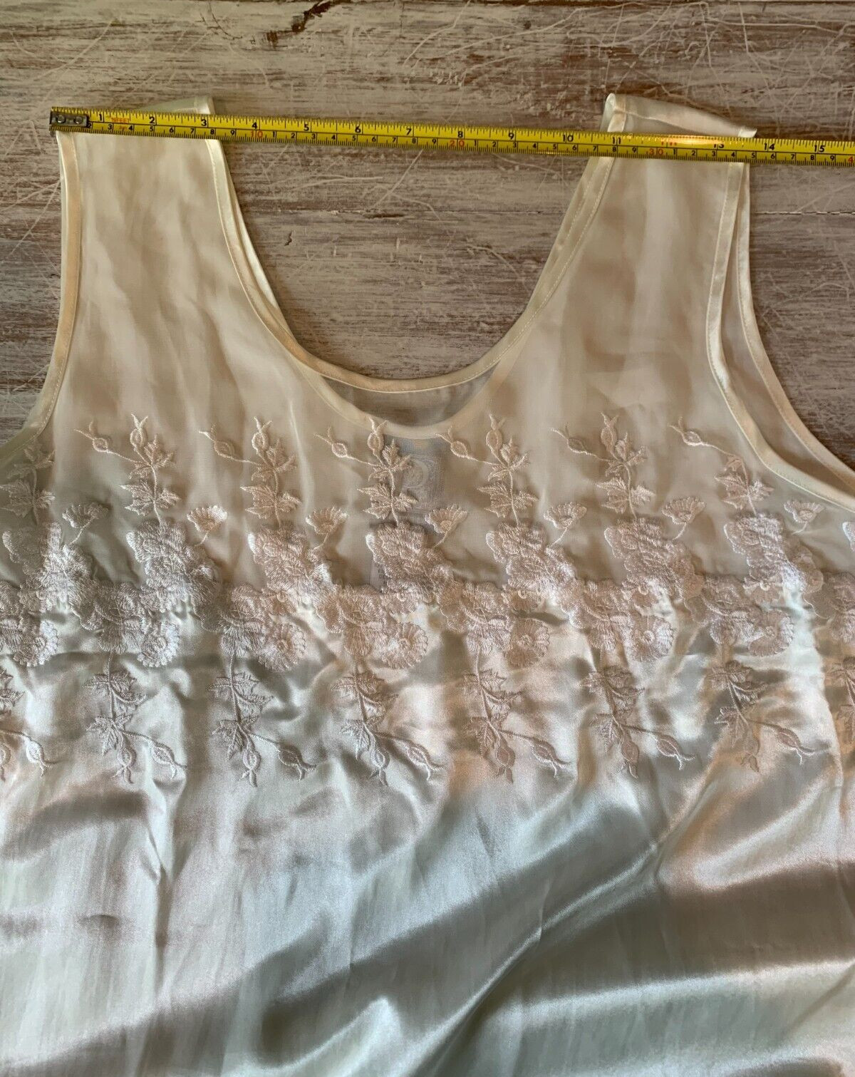 Vtg Ivory Satin Poly Lace Embroider Nightgown Long Elegant Sexy P Intimates -XL