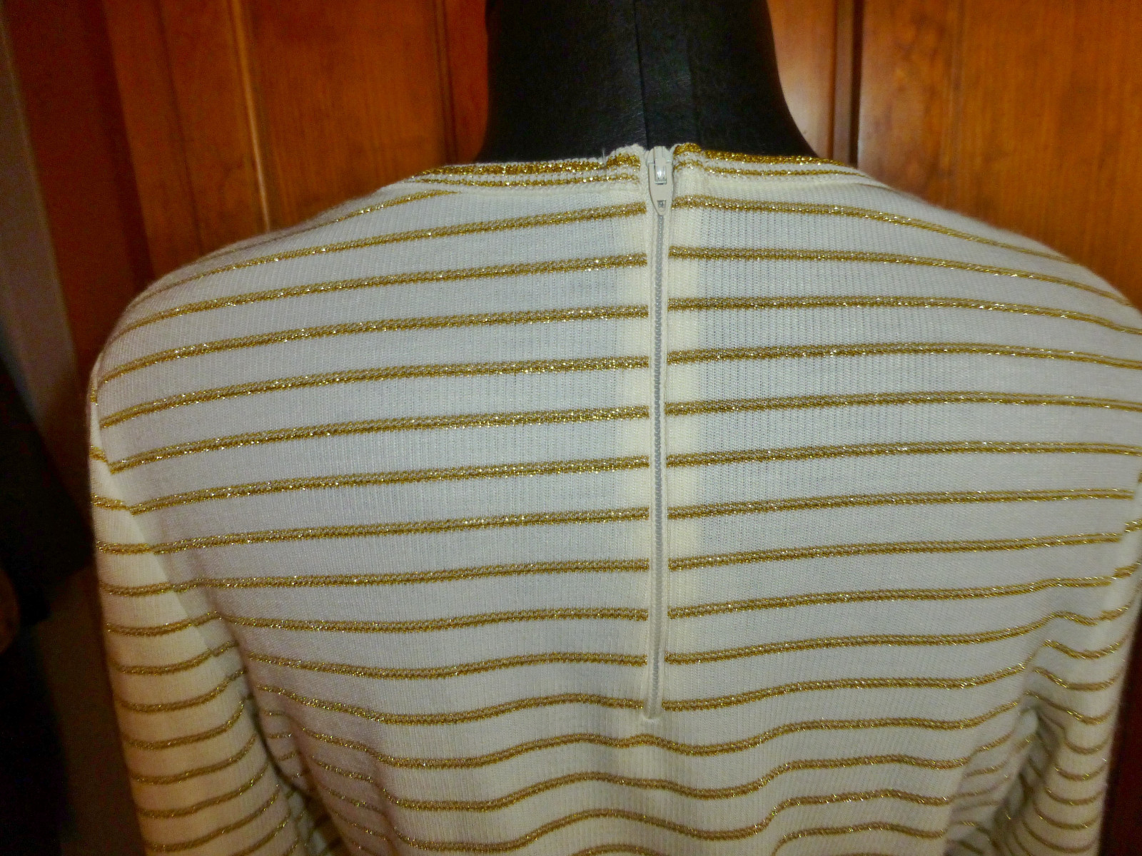 Vtg 70s GOLD Metallic Stripe Ribbed Knit Retro Cocktail TOP SWEATER Tunic M