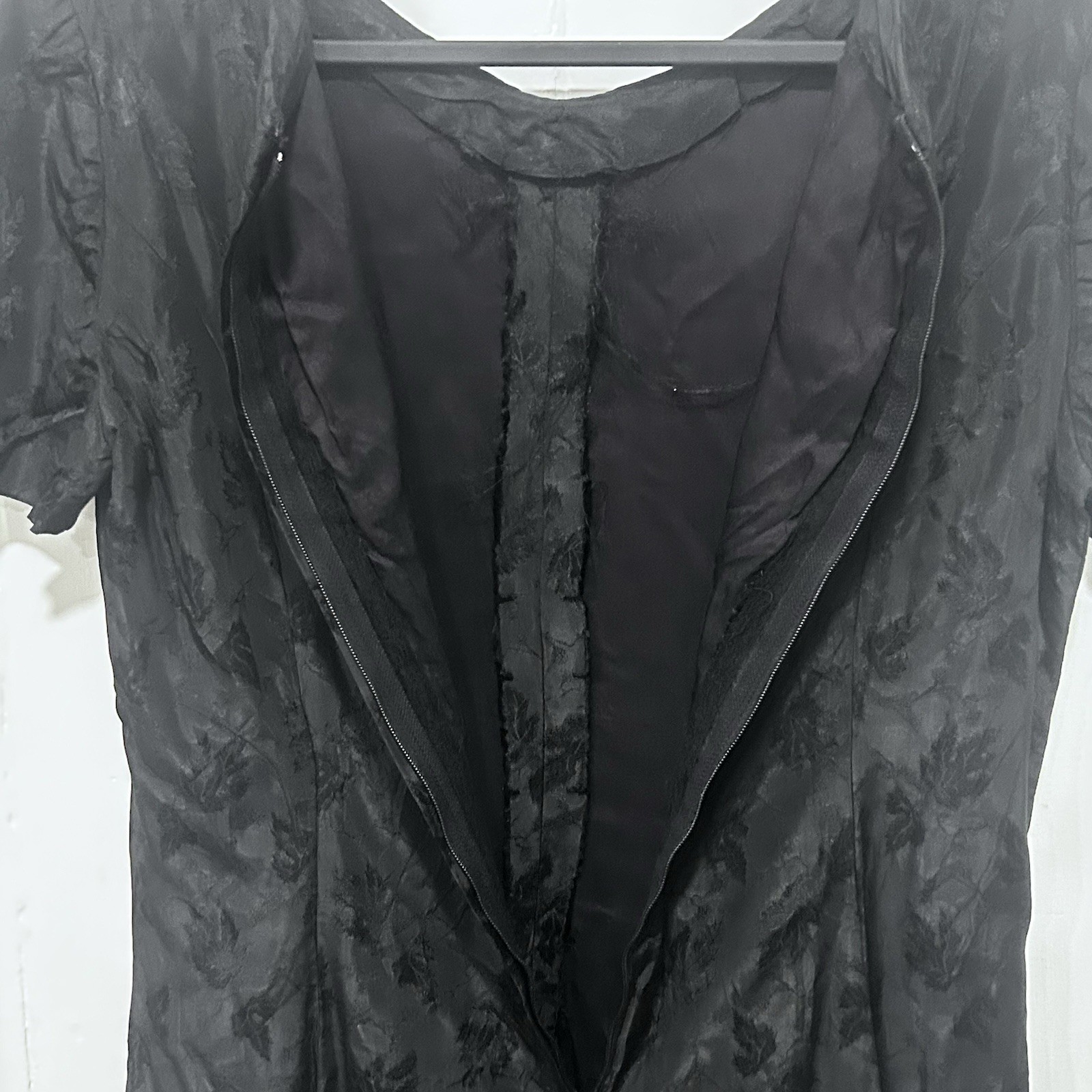Vintage Hand Sewn Textured Black Jacquard Cocktail Day Dress Unique 1 Of Kind!