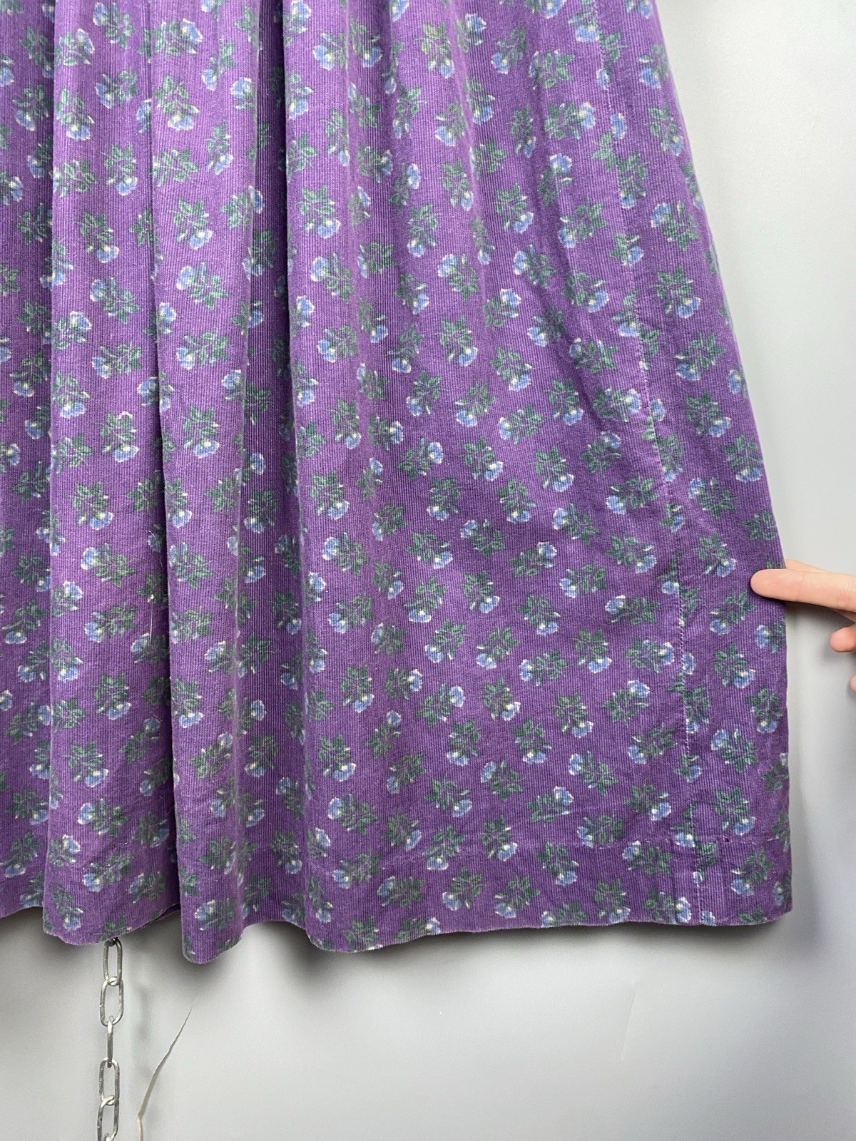 Vintage 80s Laura Ashley Dress Cotton Corduroy Floral Long Sleeve Size M EU 40