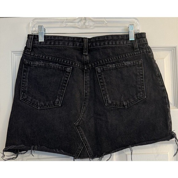 Reformation Black Denim Mini Skirt Sz 28 Pacific Wash Studs Goth Festival EUC