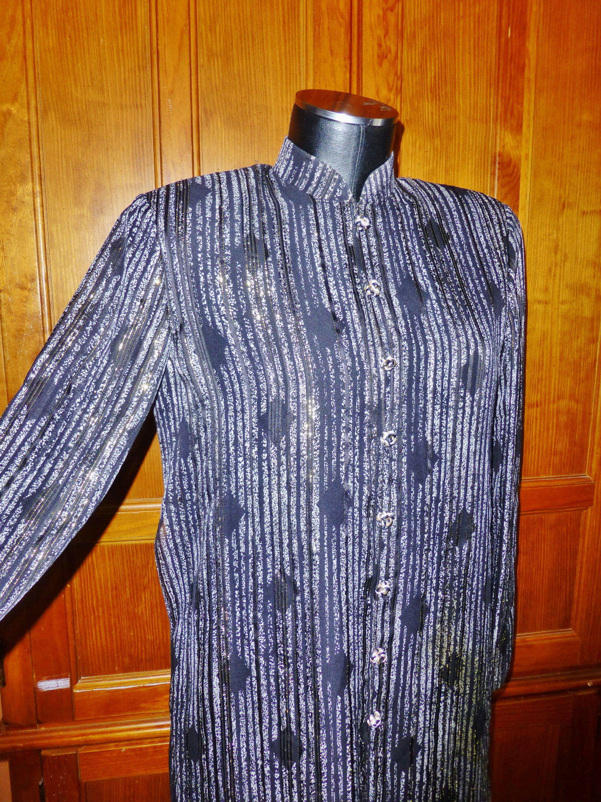 Vtg 80s Anne Crimmins Gauze SILK Gold Metallic Lurex Cocktail Party Tunic DRESS