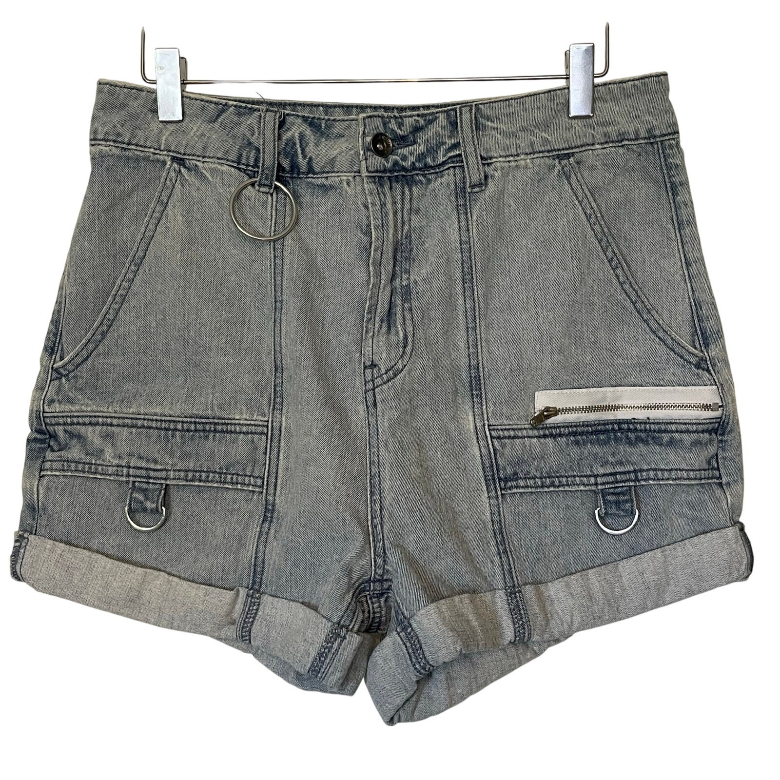 VTG Hot Topic Shorts Denim High Waisted Jeans Zippers Rings 90s Y2K Rare