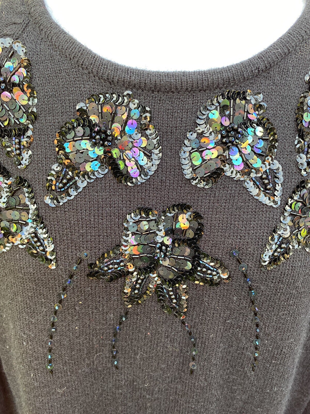 VINTAGE Black SEQUIN SWEATER 1980’s Angora Blend 42 Inch Bust