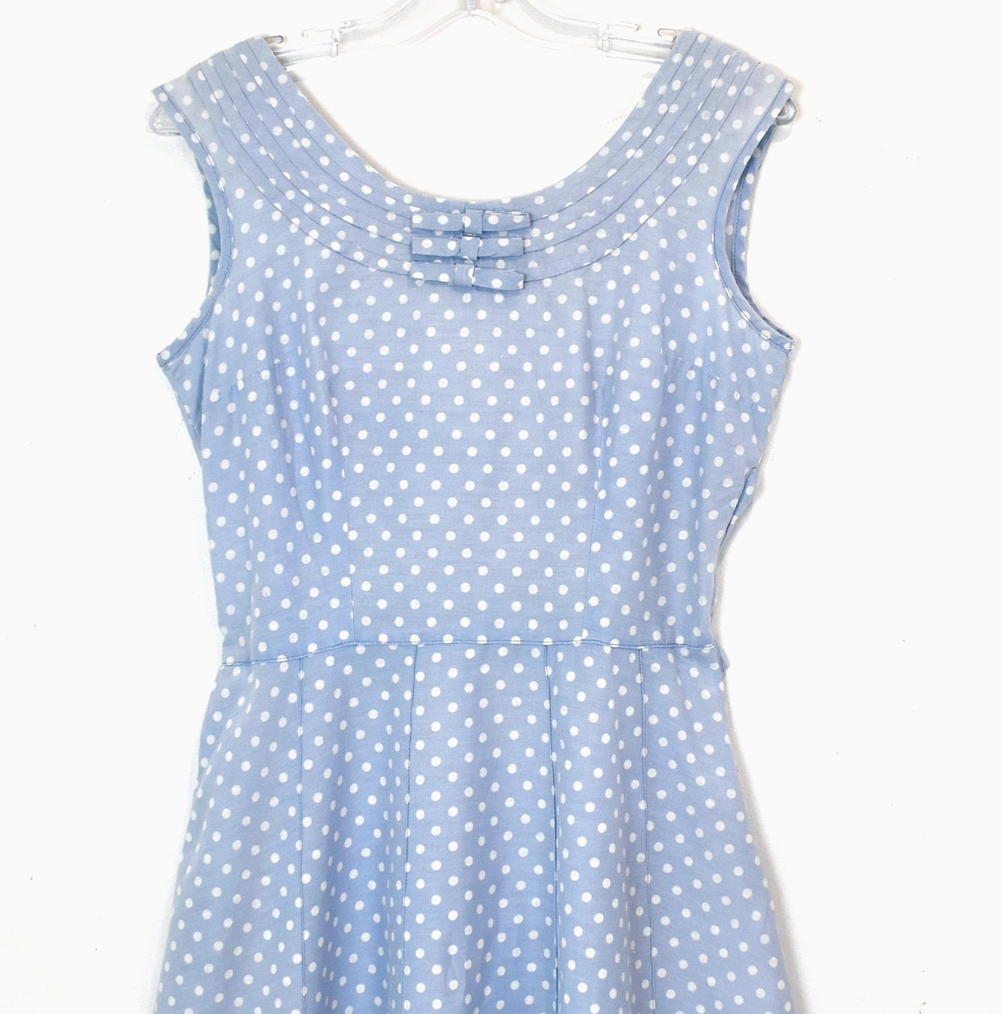 Vtg 40-50s KENROSE Chambray Blue Polka Dot Dress Housedress M-L