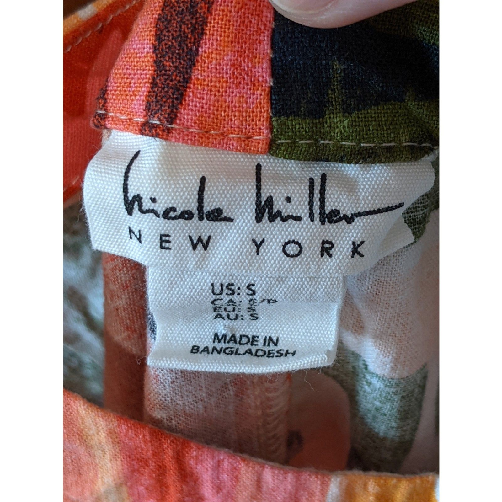 Nicole Miller Linen Dress Tropical Patchwork Shift Coastal Grandmother Y2K Sz S