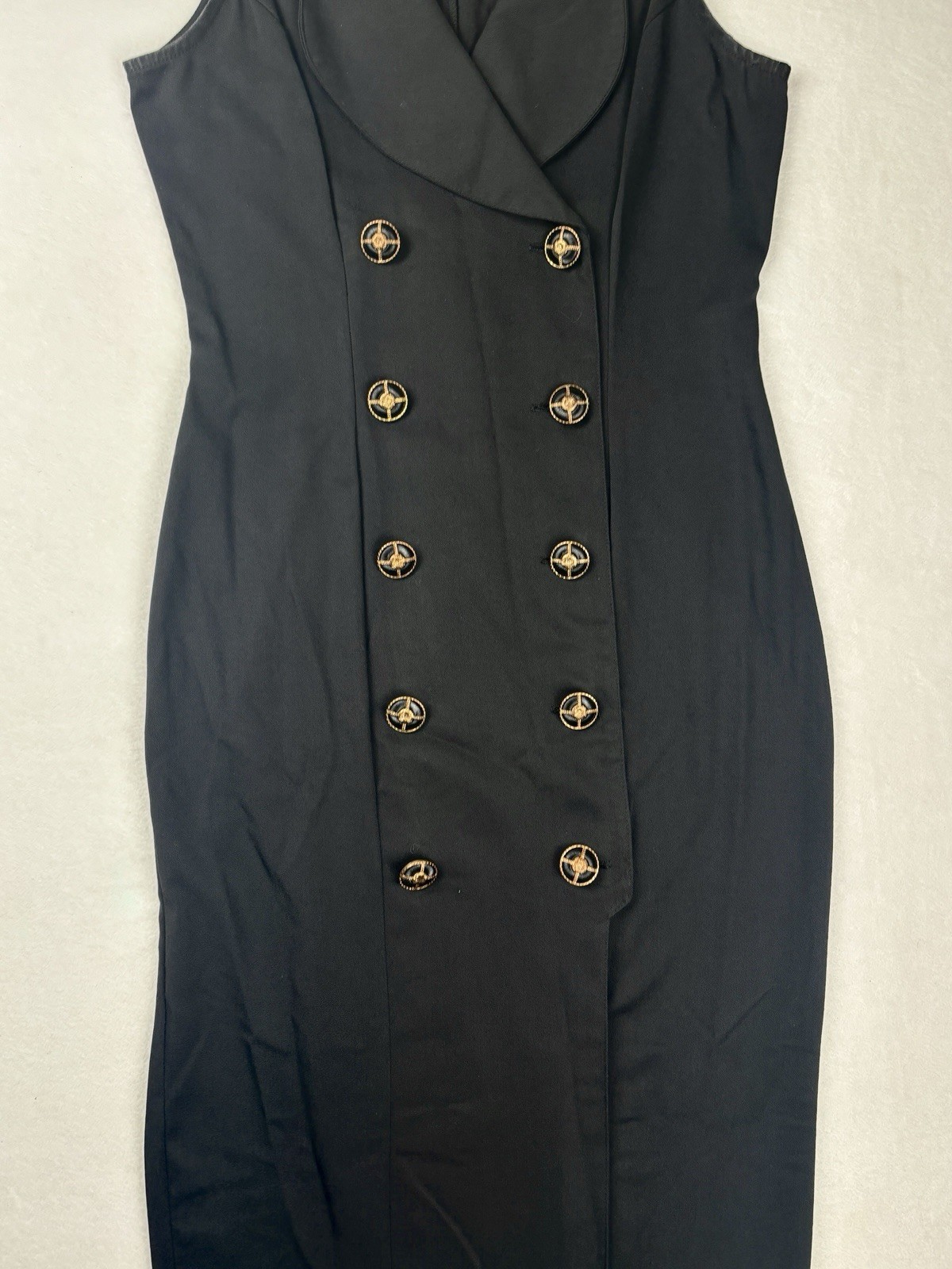 Vintage LaBelle Black Double Breasted Sleeveless Midi Dress Size 5 USA