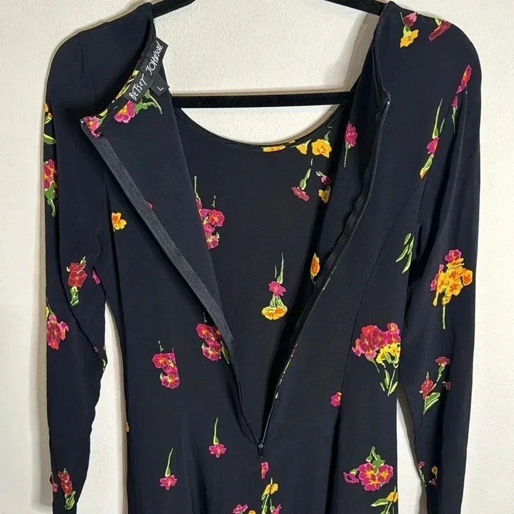 Betsey Johnson Vintage Y2K 90s Black Floral Mini Dress Small Whimsigoth Clueless