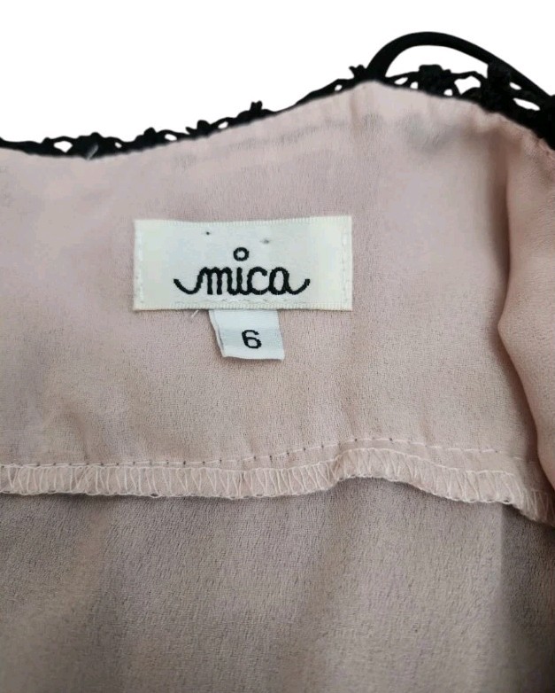 Mica Vintage 90s Black Lace Crochet Light Pink Lining Dress Women SZ 6