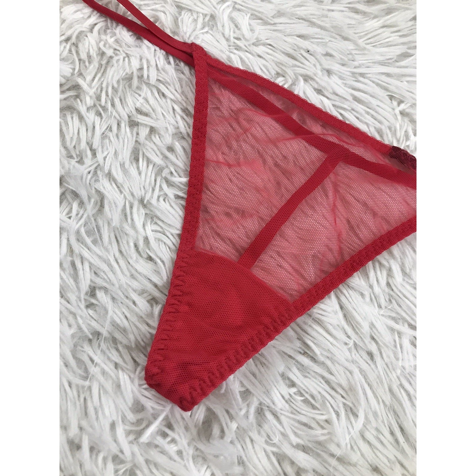Thong String Soft Mesh Panty Red Underwear Sz LG NWOT