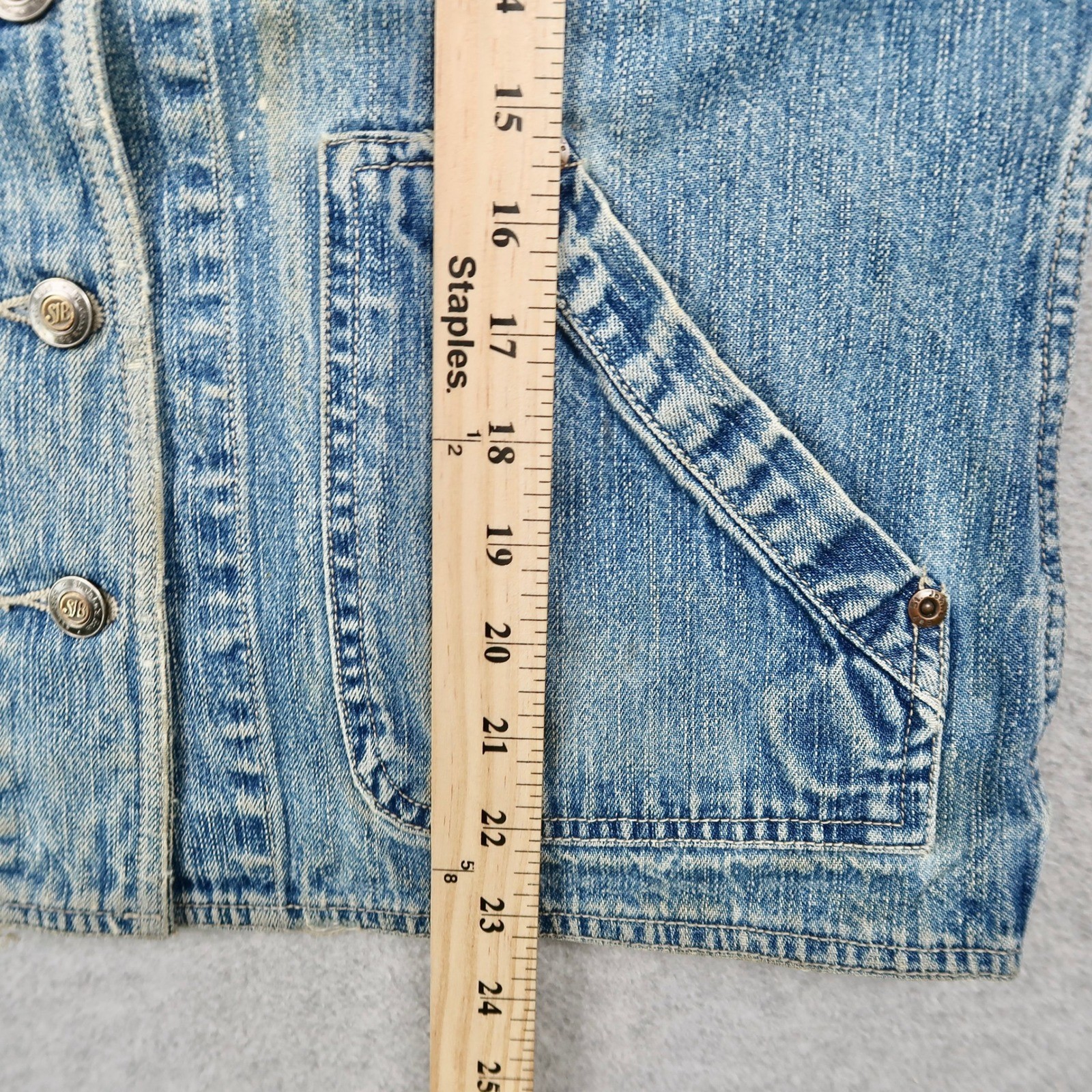Vintage St Johns Bay Women M Medium Denim Vest Blue Cotton Button Front Workwear