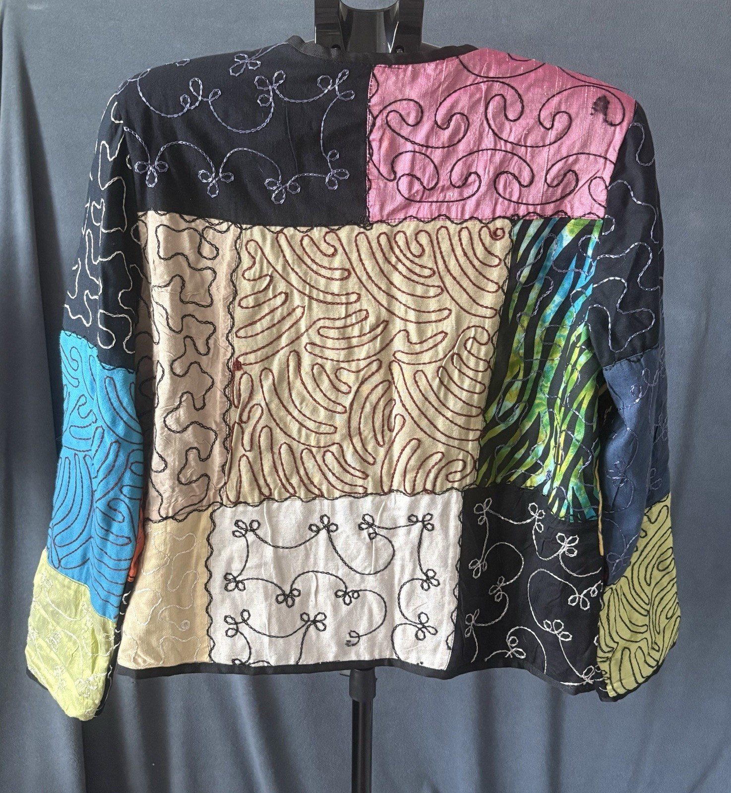 Alex Kim Vintage Art to Wear Patchwork Colorblock Embroidered Jacket PM Artsy