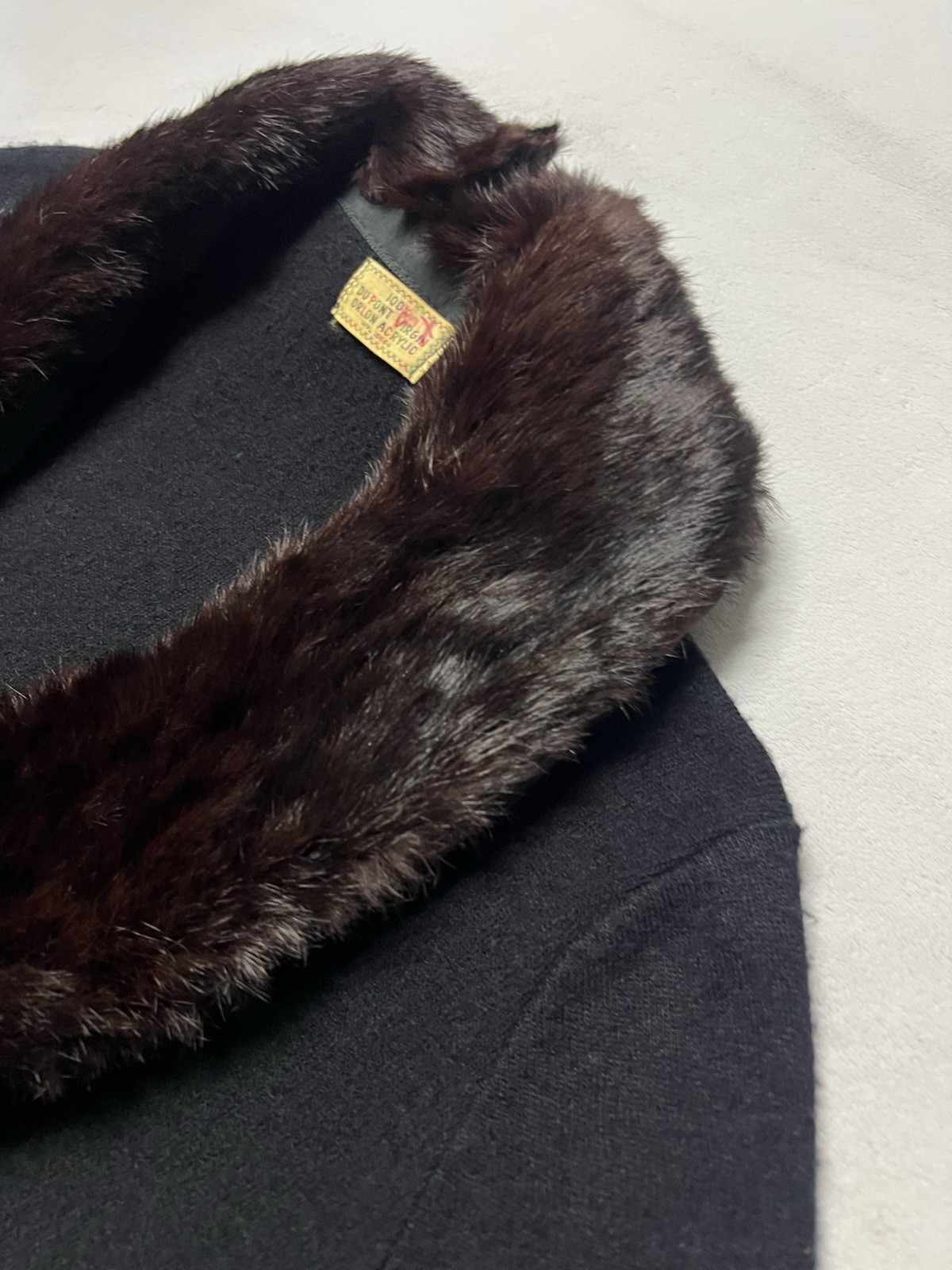 Vtg 50’s Du Pont Orlon Black Cardigan REAL MINK FUR Shawl Collar Sweater S/M