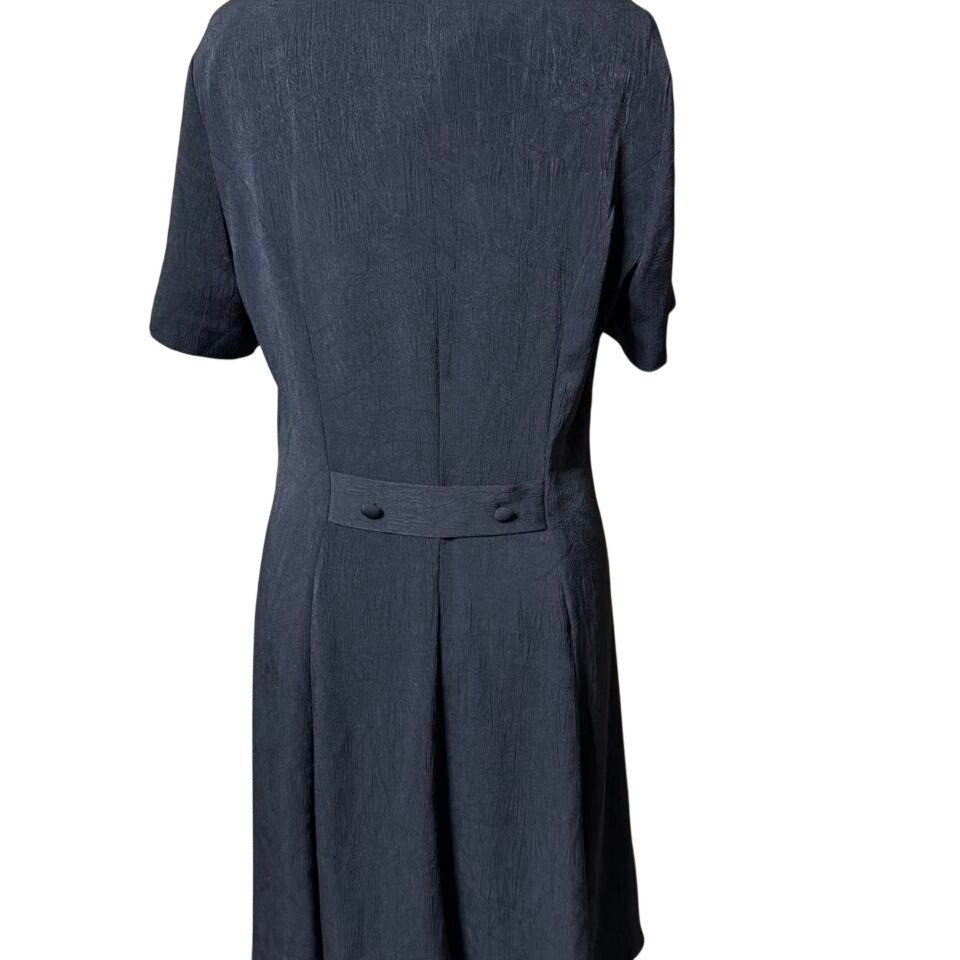 Petite Sophisticate Vintage Black Button Front Midi Dress Textured Crepe 10P