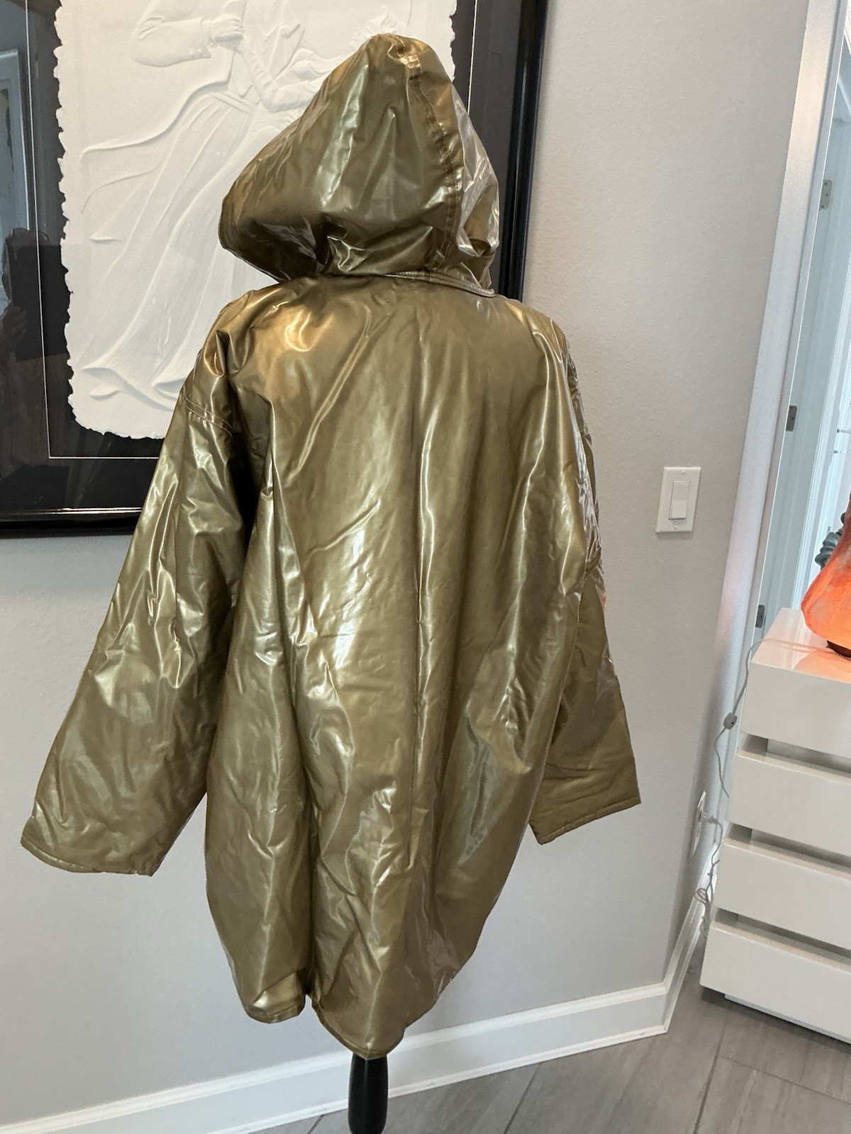 Vintage 1970S Wippette Gold Metallic Hooded Vinyl Raincoat Jacket L USA