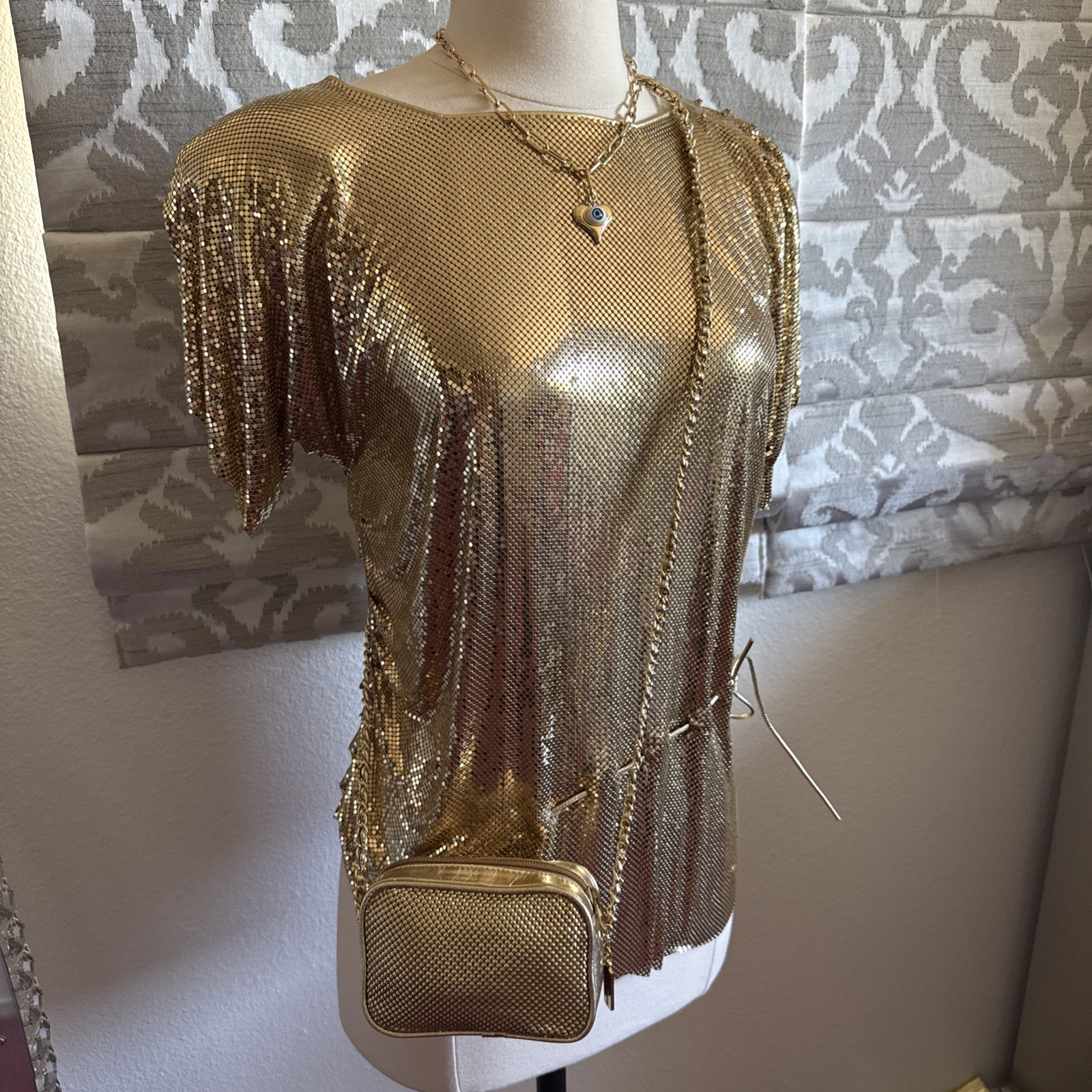 VTG Sexy Whiting & Davis Vintage Metal Mesh Gold Top Bag Liquid Chain Mail RARE