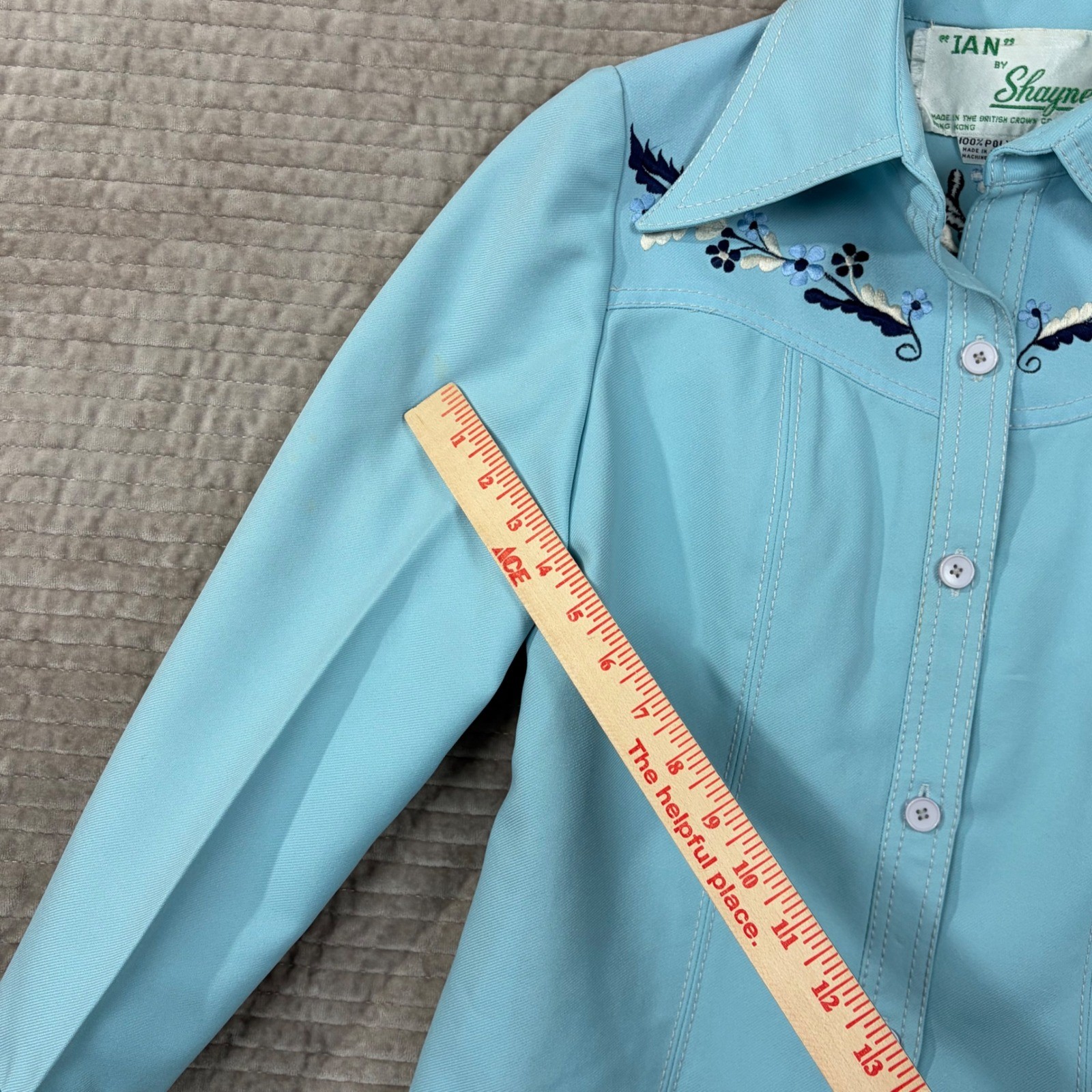 Vintage Ian by Shayne Blue Embroidered Western Shirt 70s Floral Button Down 9/10