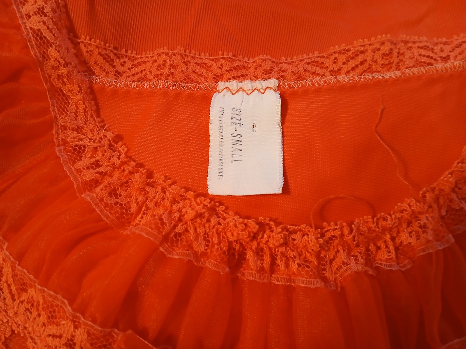 Vintage 50s Pink Nylon Chiffon Lace Ruffled Babydoll Nighty Lingerie S
